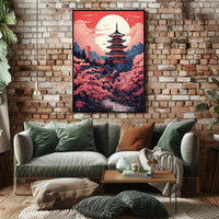 Tranquil Japanese Pagoda Under Moonlight Heritage Poster PosterGoat
