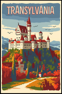 Transylvanian Autumn Castle Vintage Travel Poster PosterGoat