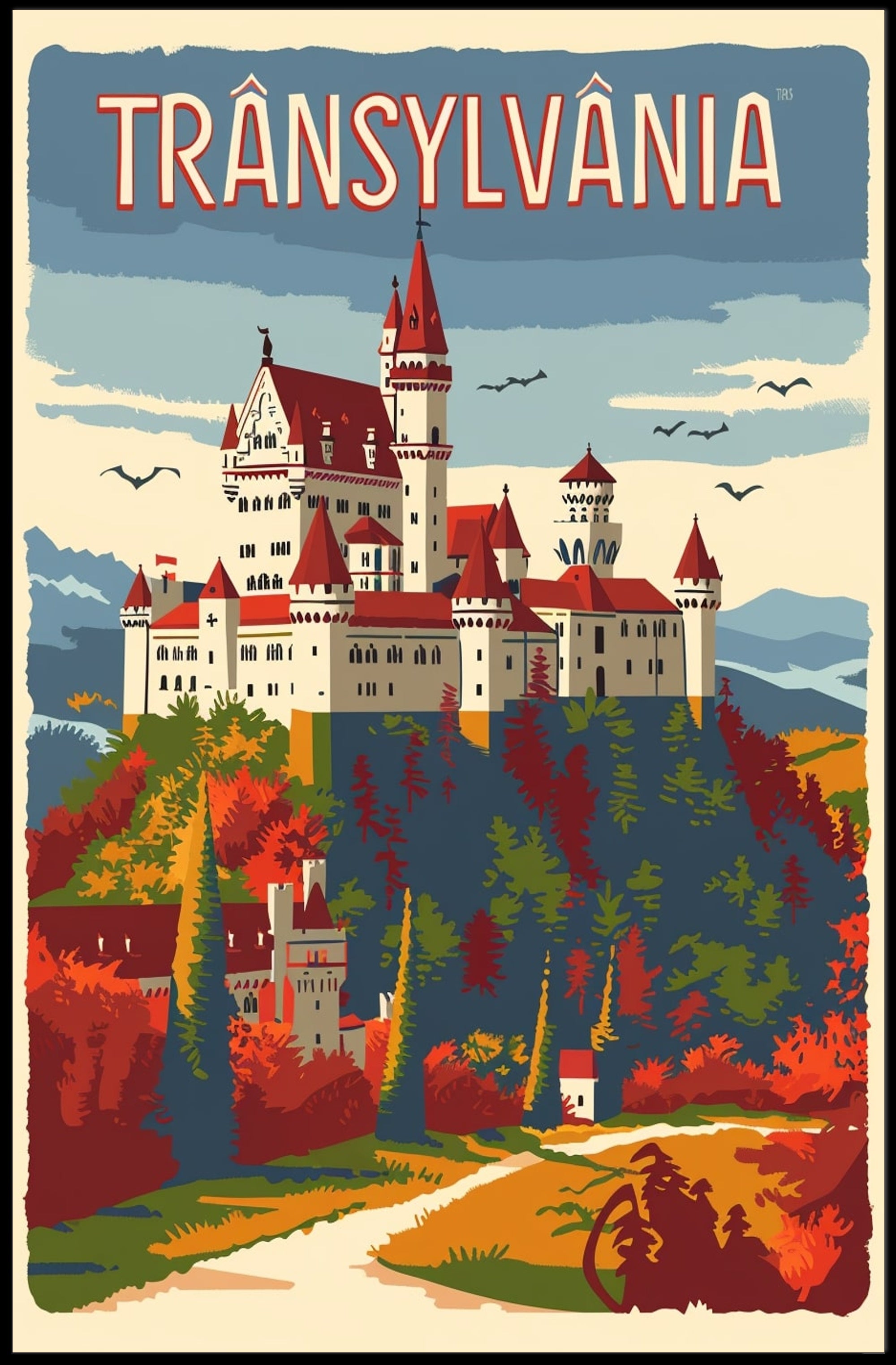 Transylvanian Autumn Castle Vintage Travel Poster PosterGoat