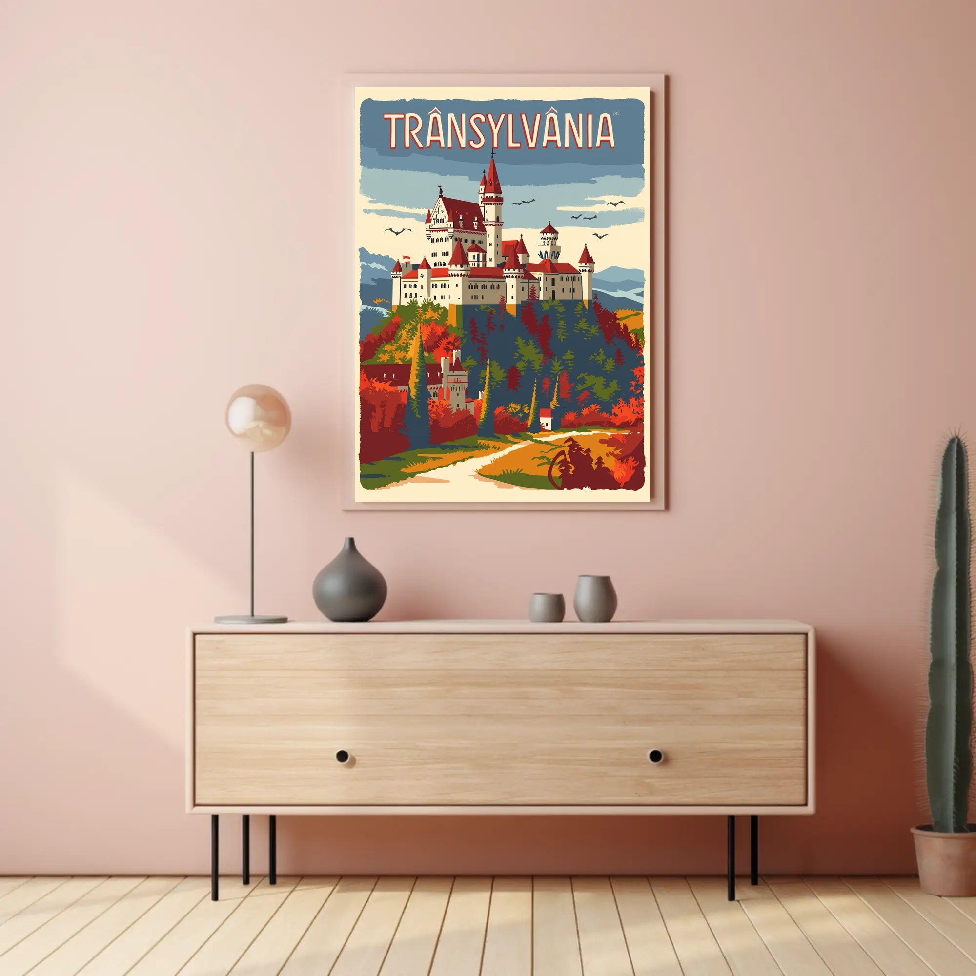 Transylvanian Autumn Castle Vintage Travel Poster PosterGoat