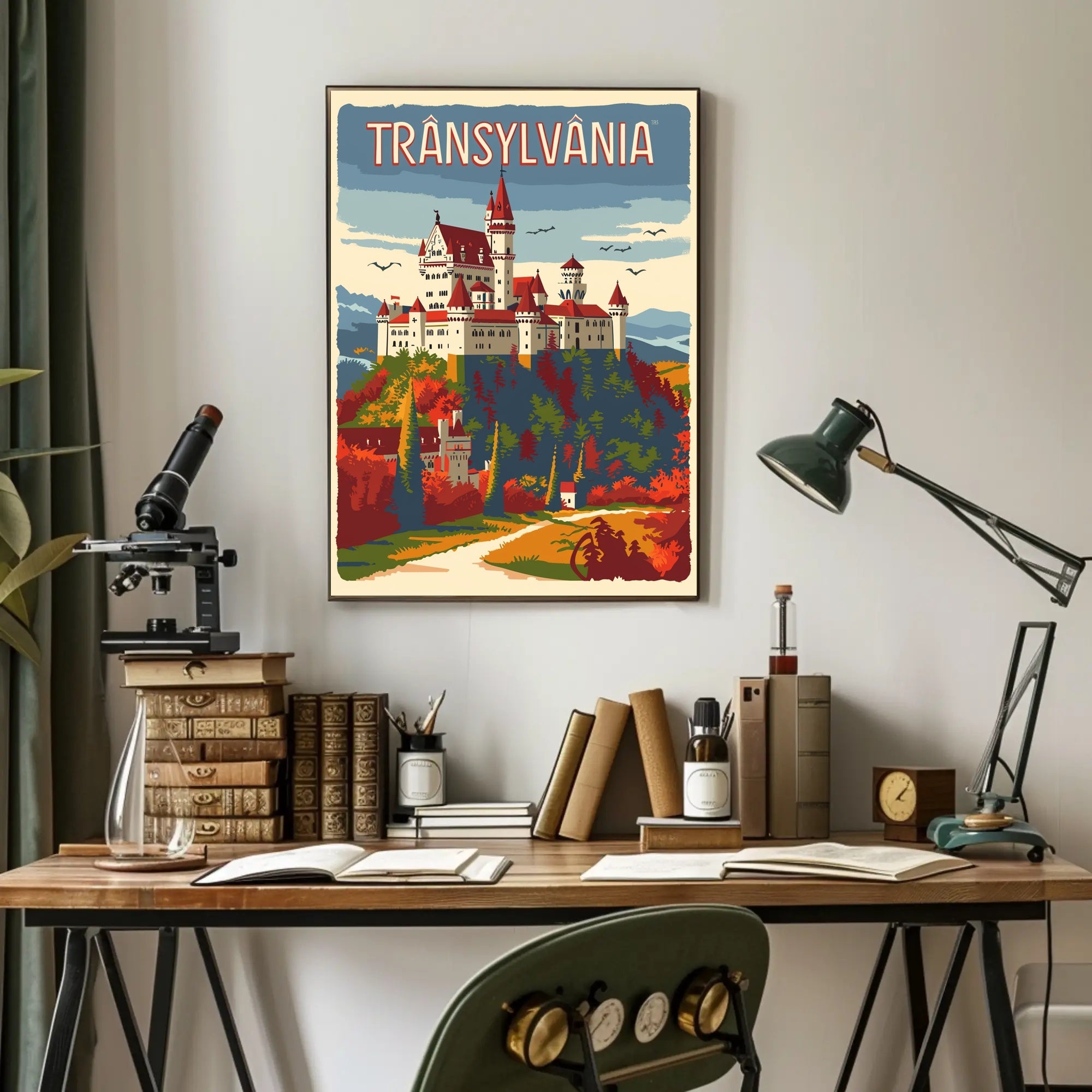 Transylvanian Autumn Castle Vintage Travel Poster PosterGoat