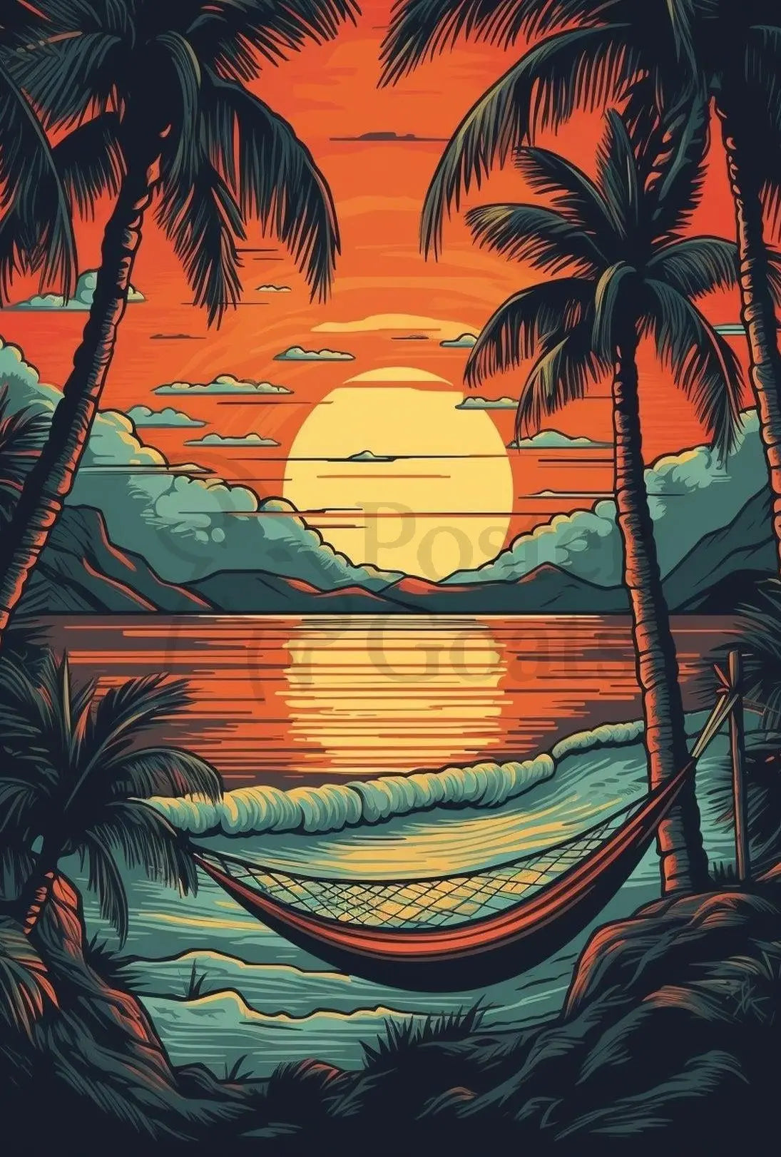 Tropical Beach Sunset Getaway Travel Poster PosterGoat