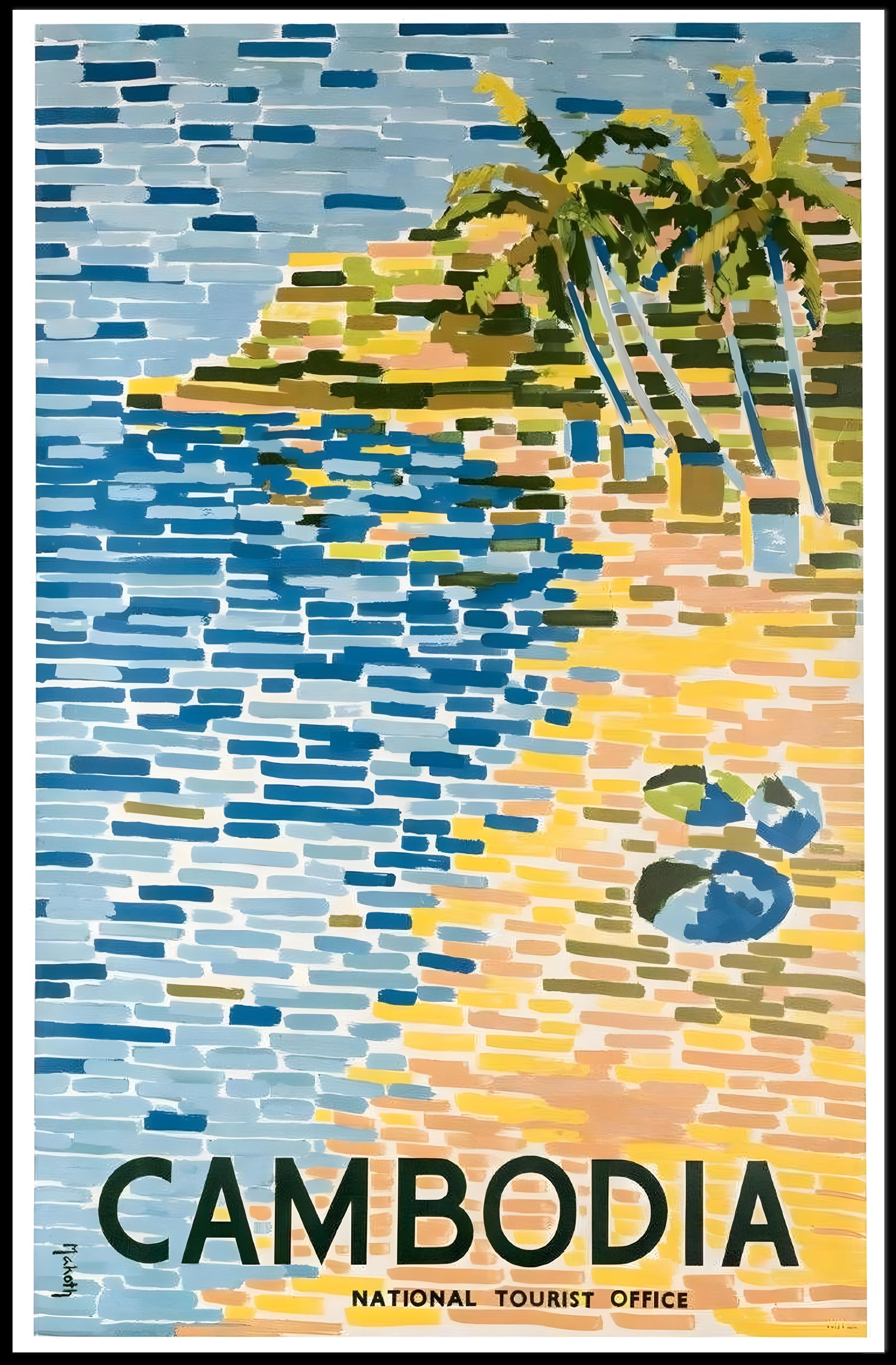 Tropical Cambodia Travel Poster: Serene Beach and Palm Trees PosterGoat