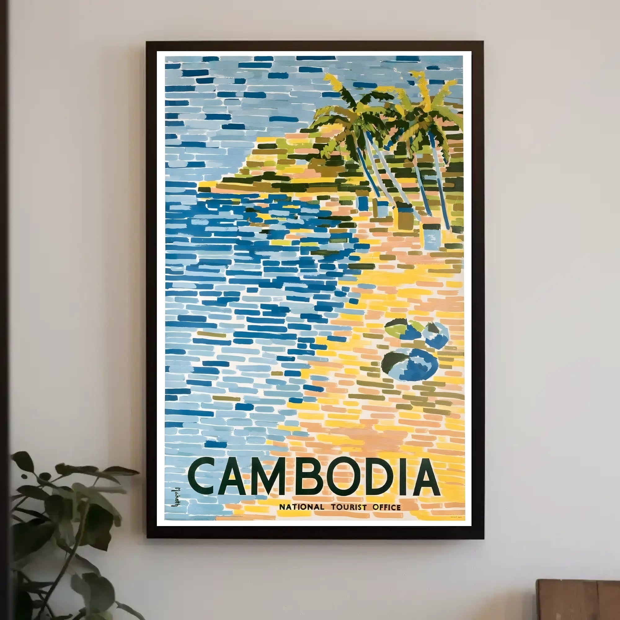 Tropical Cambodia Travel Poster: Serene Beach and Palm Trees PosterGoat