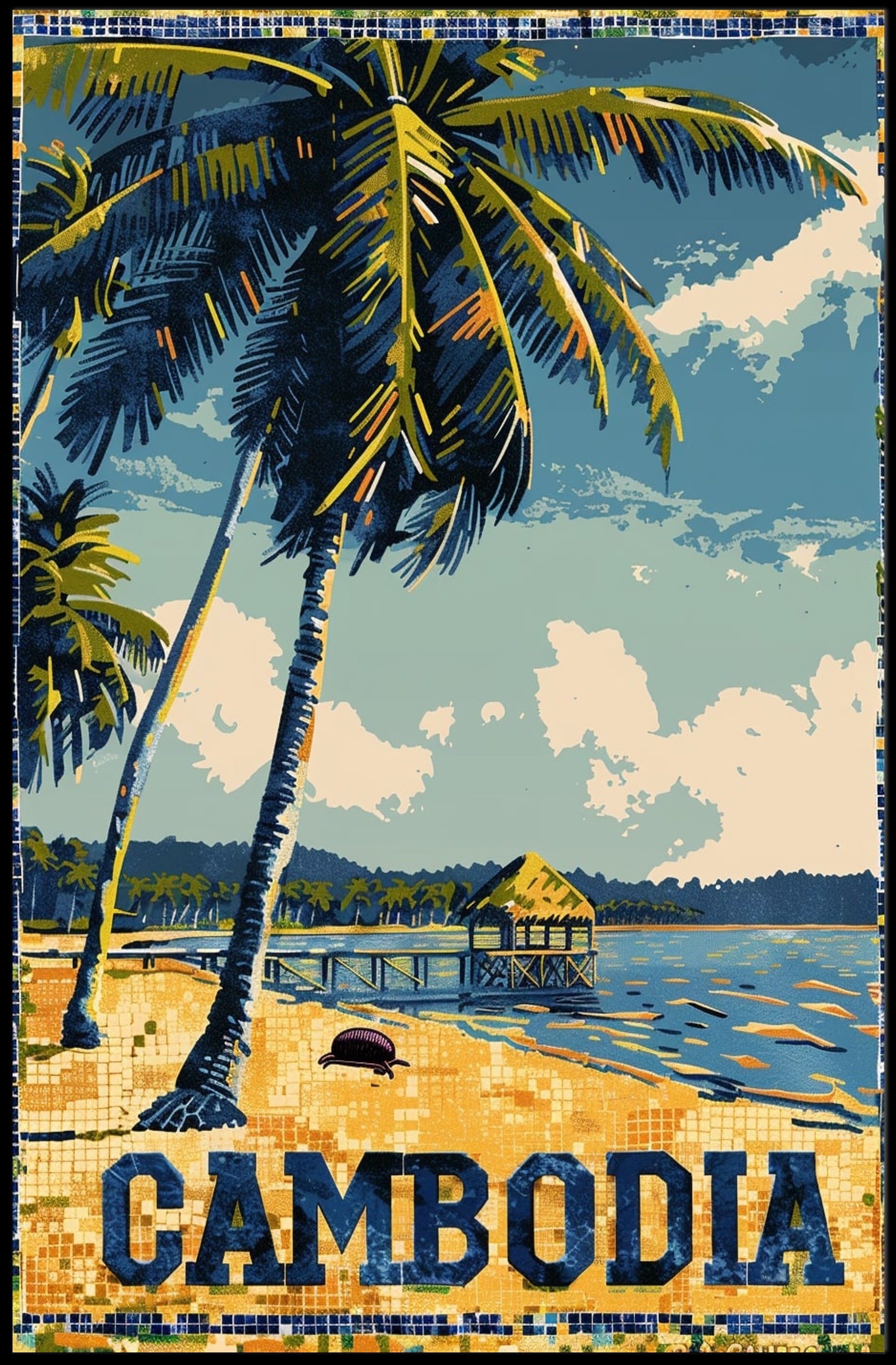 Tropical Cambodian Beach Retro Travel Poster PosterGoat