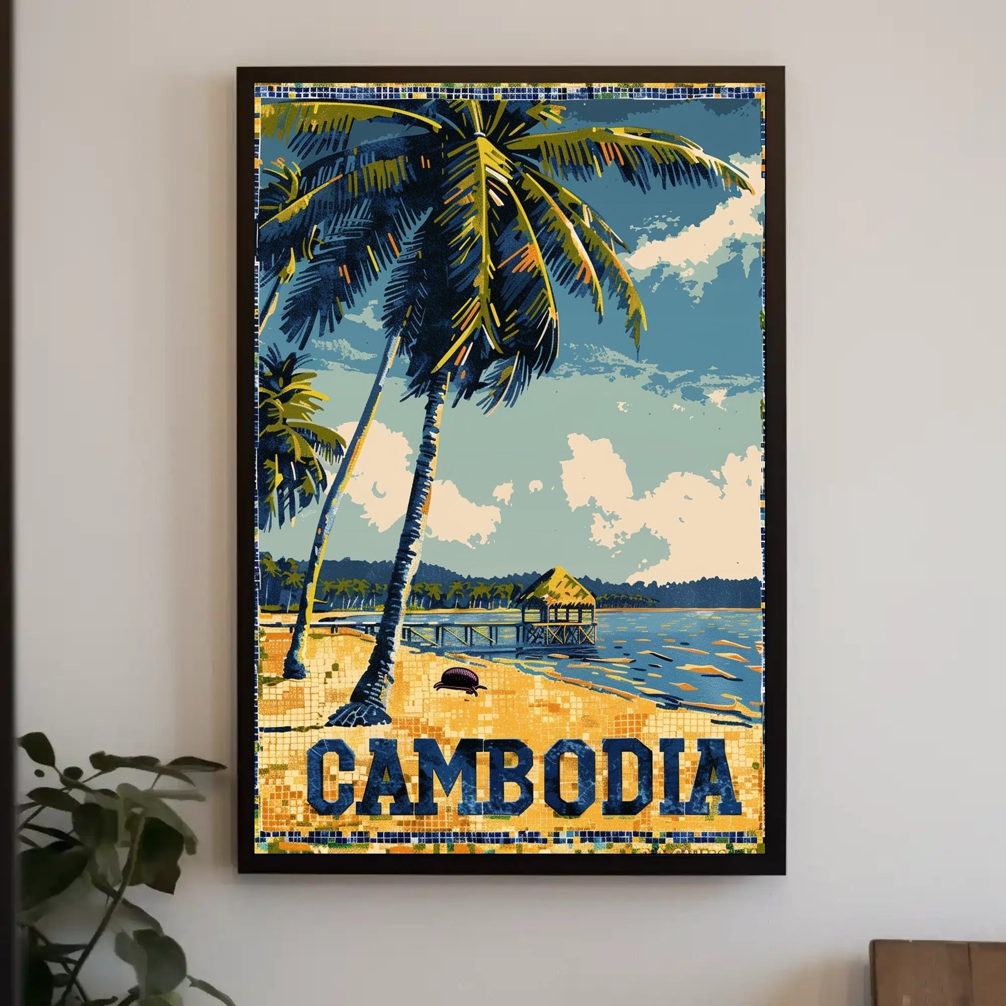 Tropical Cambodian Beach Retro Travel Poster PosterGoat