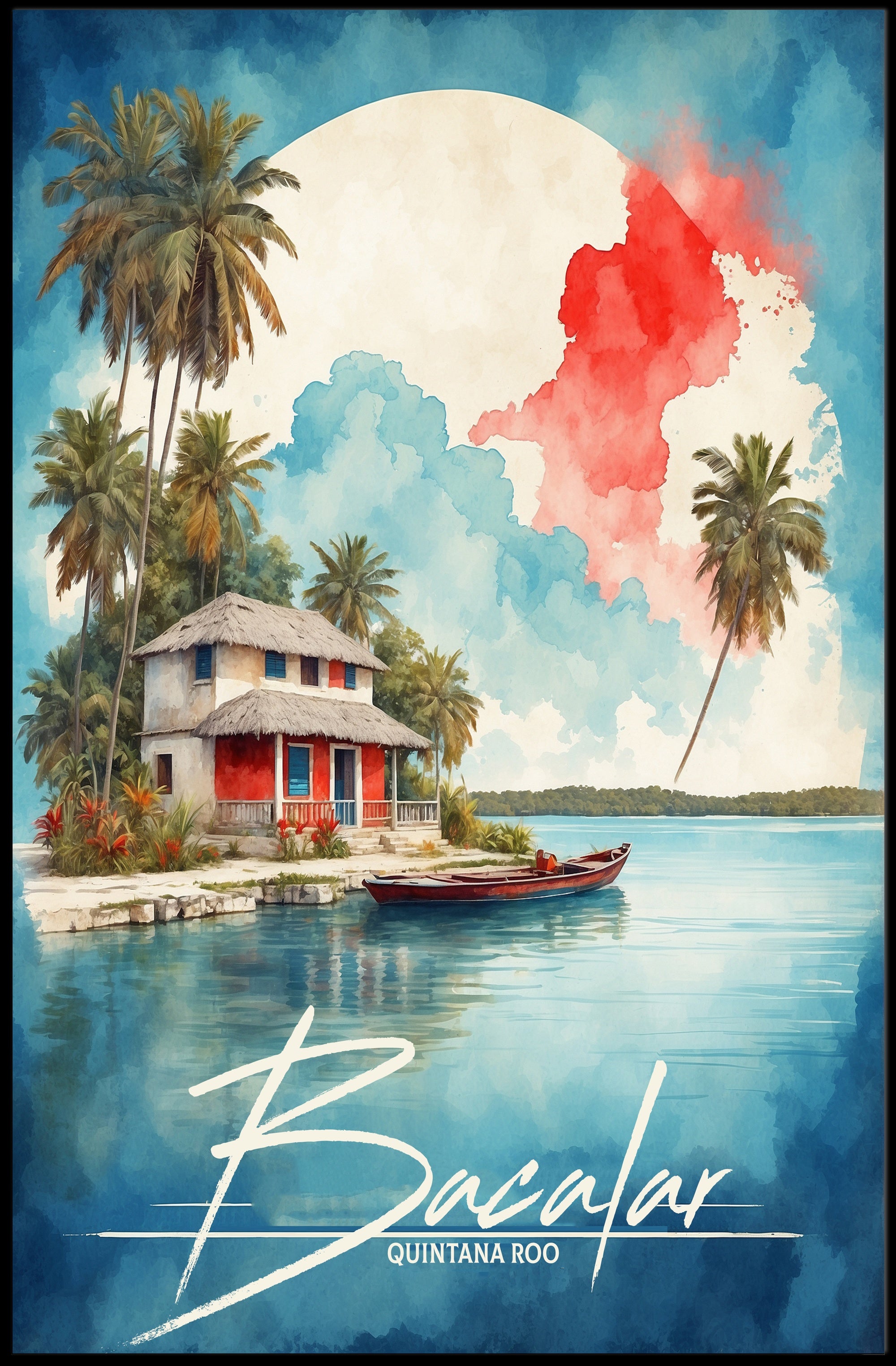 Tropical Getaway Watercolor: Bacalar Travel Poster PosterGoat