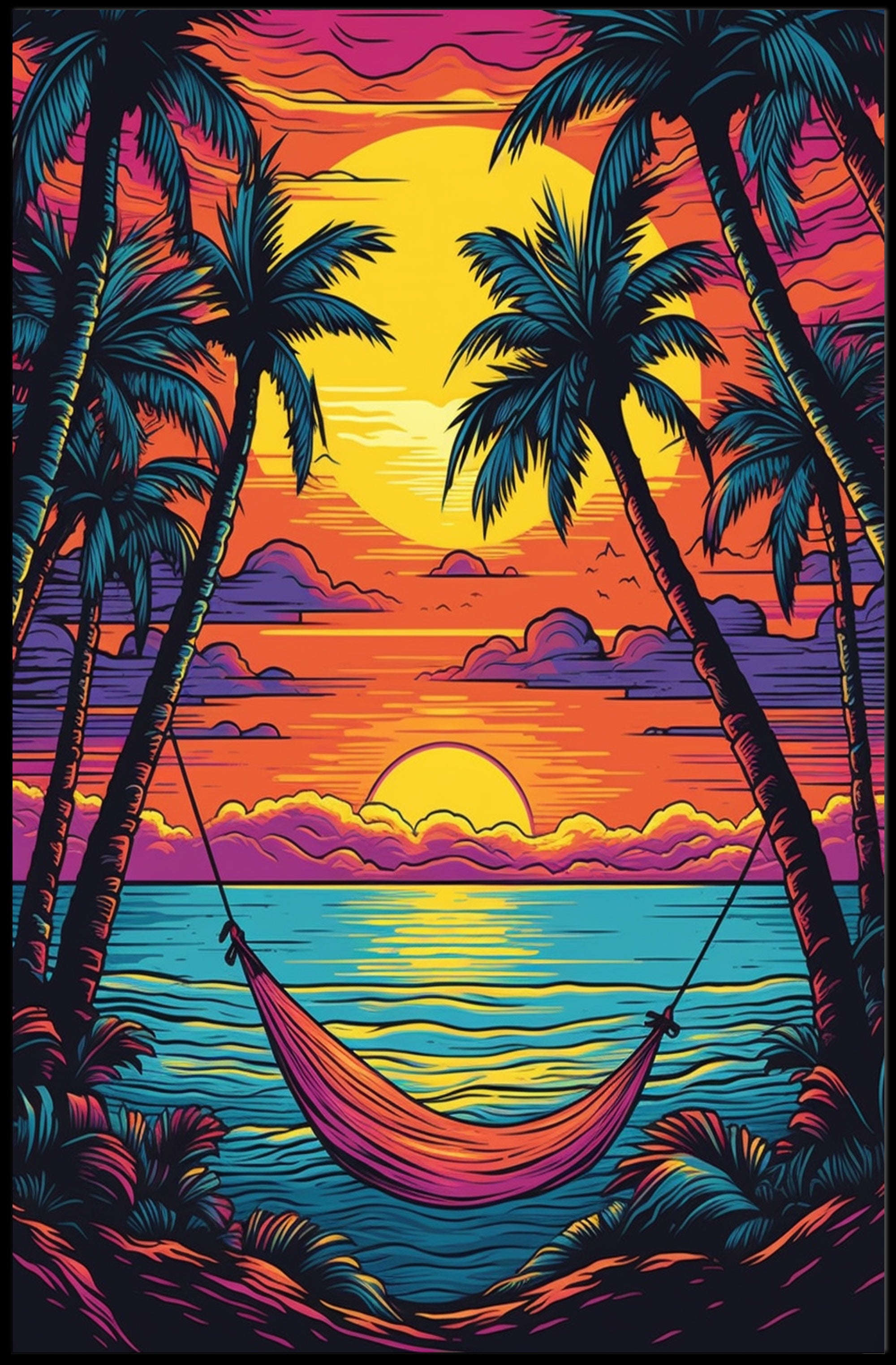 Tropical Hammock at Sunrise Travel Poster PosterGoat