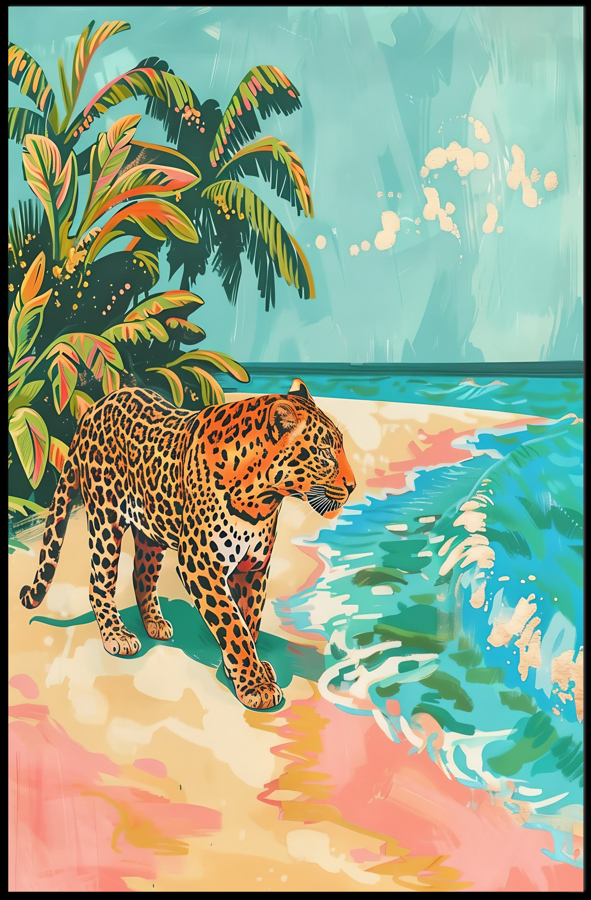 Tropical Leopard Adventure Art Print - Animal Poster PosterGoat