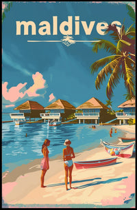 Tropical Maldives Beach Retro Travel-Themed Poster PosterGoat