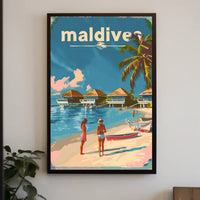 Tropical Maldives Beach Retro Travel-Themed Poster PosterGoat