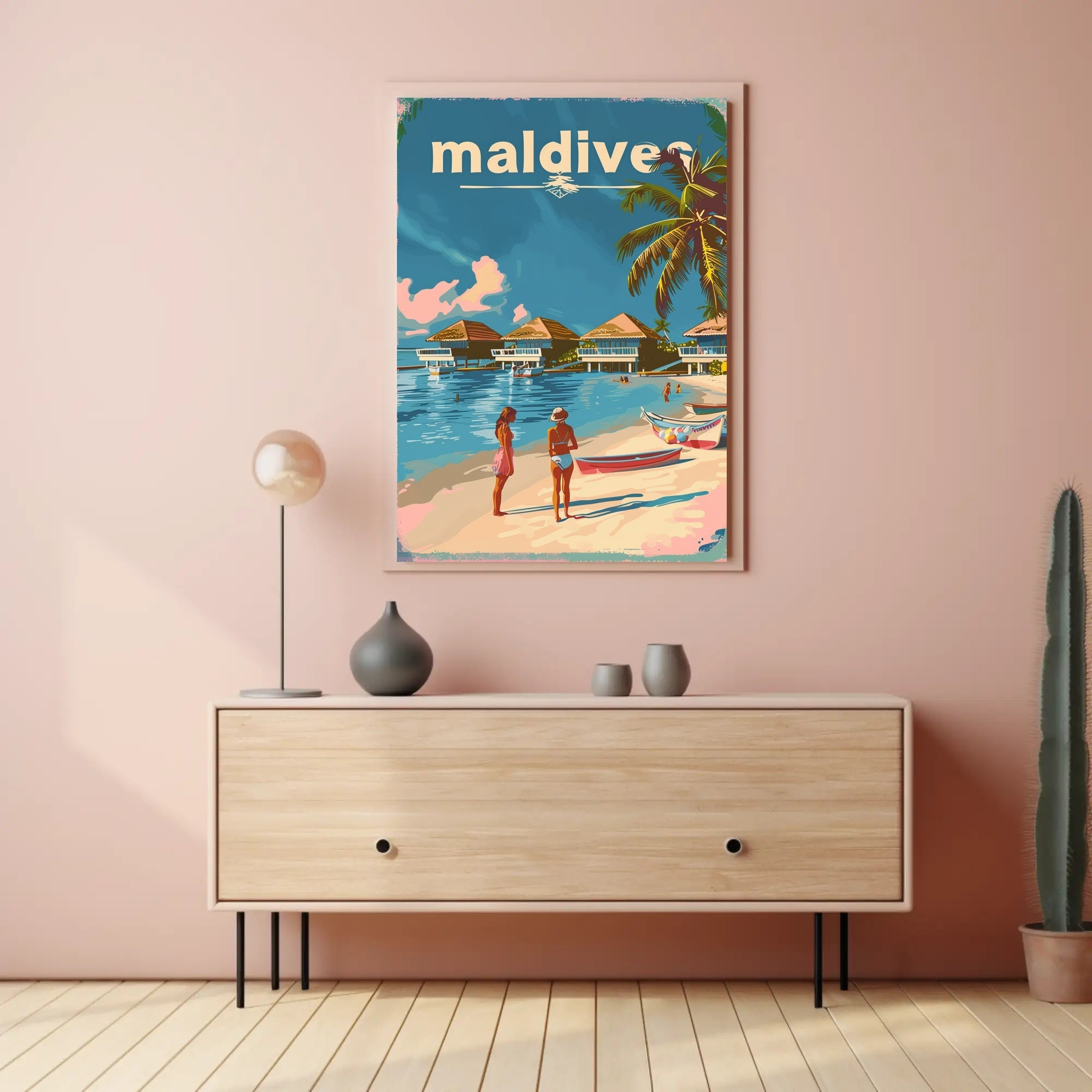 Tropical Maldives Beach Retro Travel-Themed Poster PosterGoat