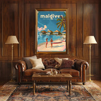 Tropical Maldives Beach Retro Travel-Themed Poster PosterGoat