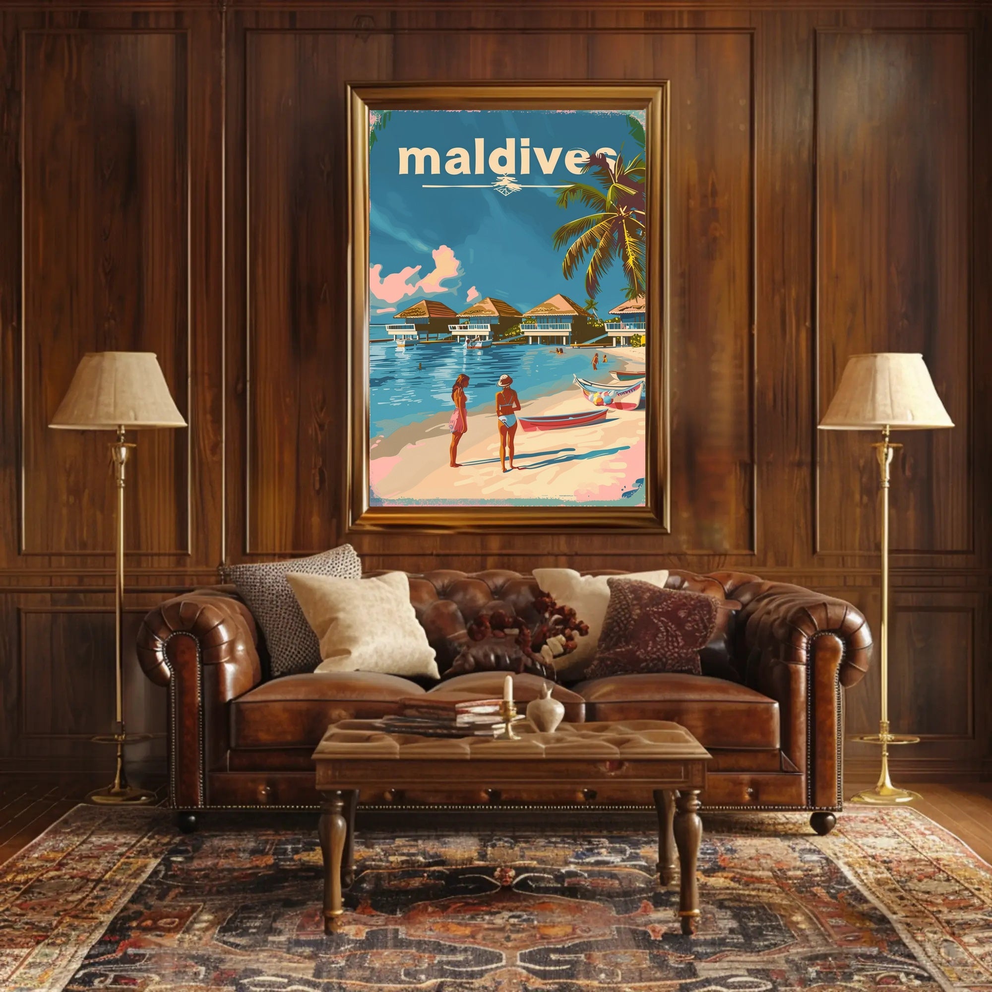 Tropical Maldives Beach Retro Travel-Themed Poster PosterGoat