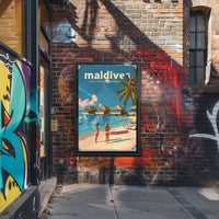 Tropical Maldives Beach Retro Travel-Themed Poster PosterGoat