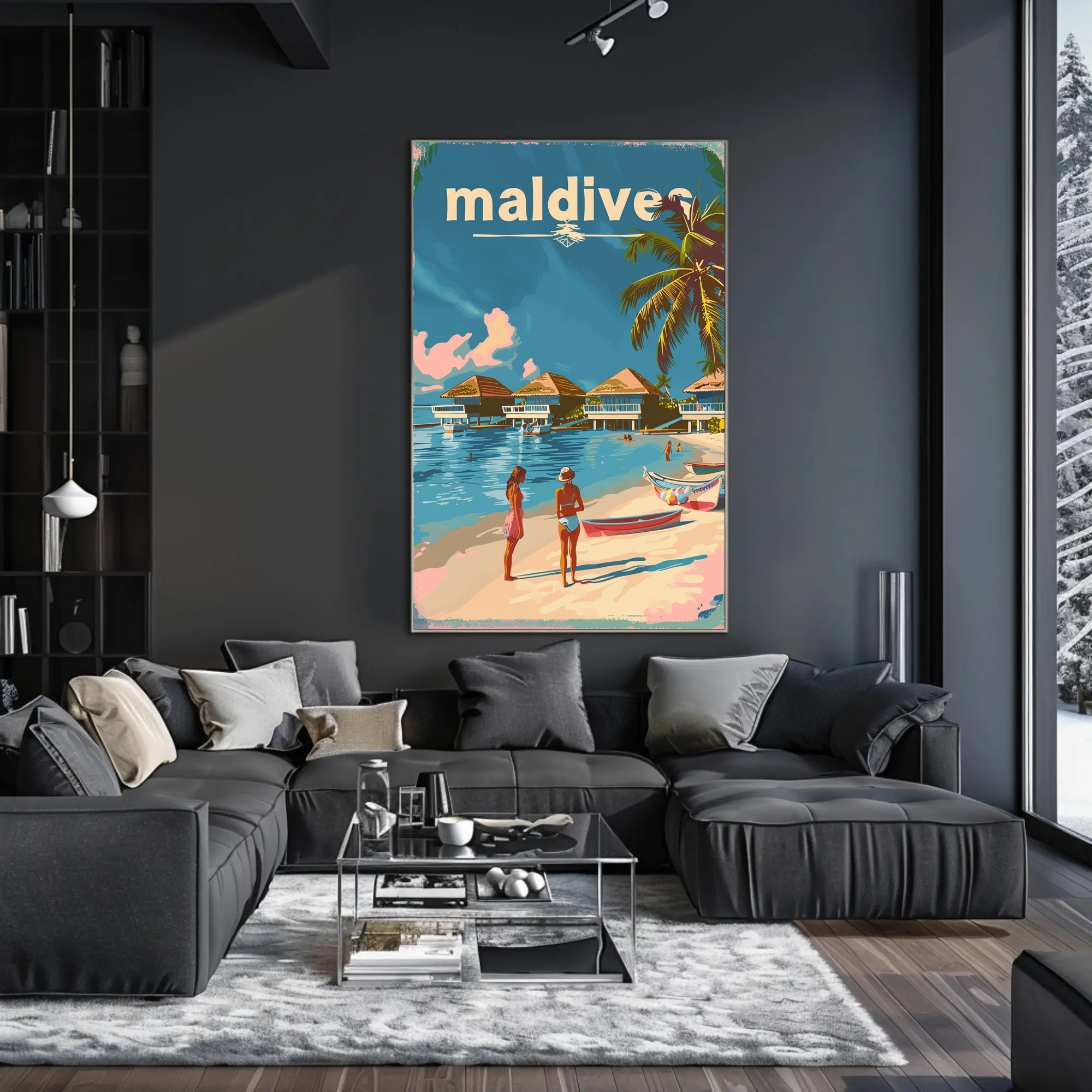 Tropical Maldives Beach Retro Travel-Themed Poster PosterGoat