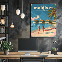 Tropical Maldives Beach Retro Travel-Themed Poster PosterGoat