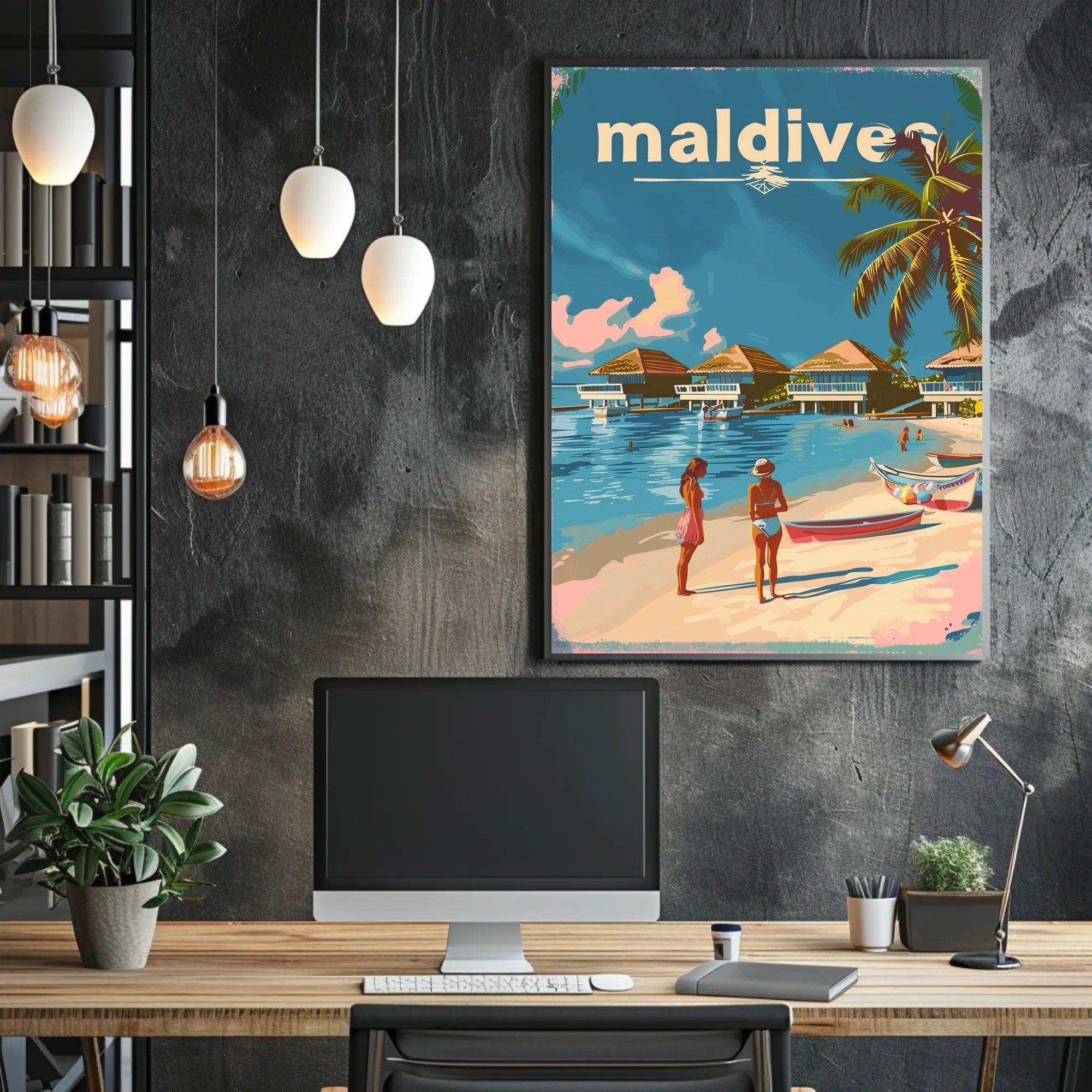 Tropical Maldives Beach Retro Travel-Themed Poster PosterGoat
