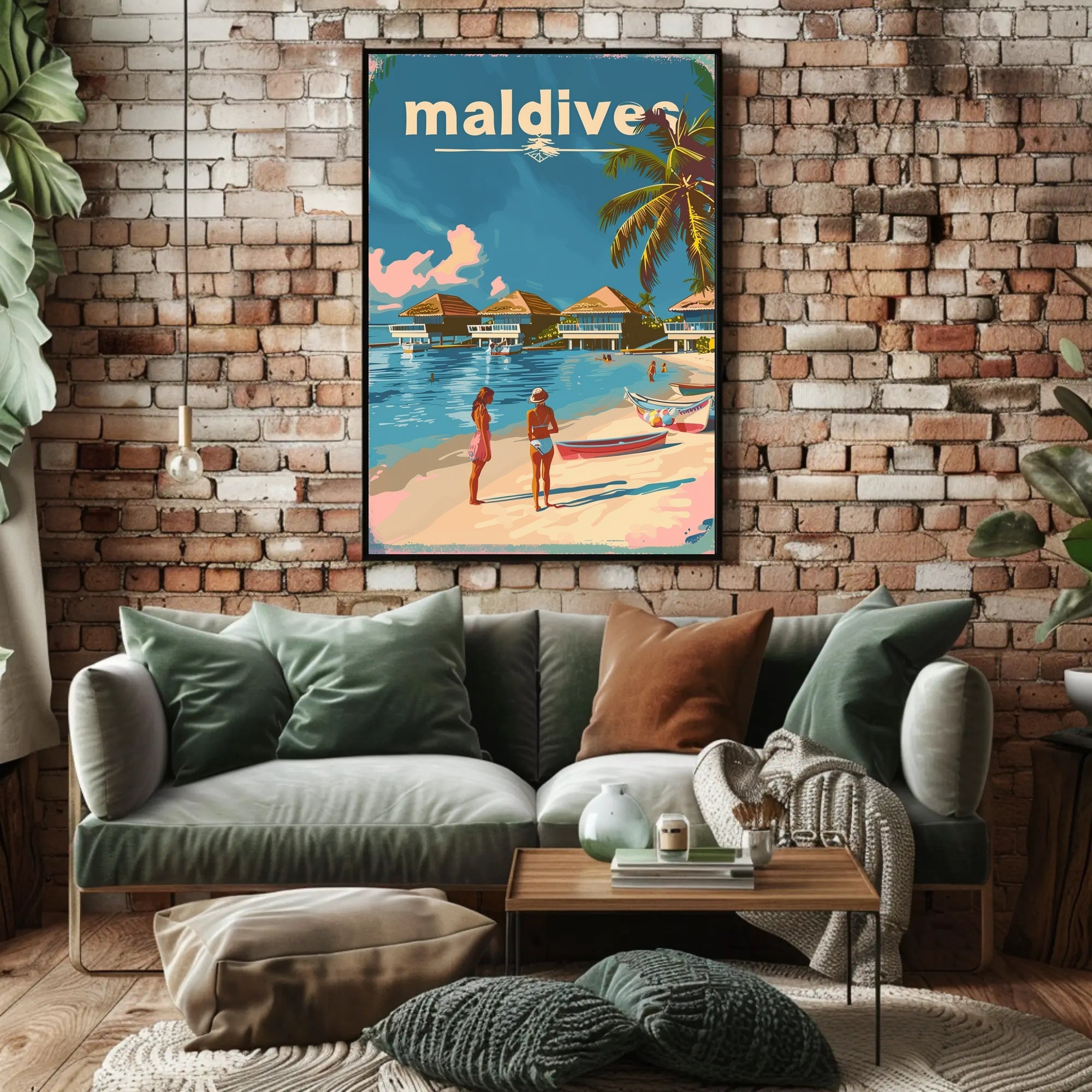 Tropical Maldives Beach Retro Travel-Themed Poster PosterGoat