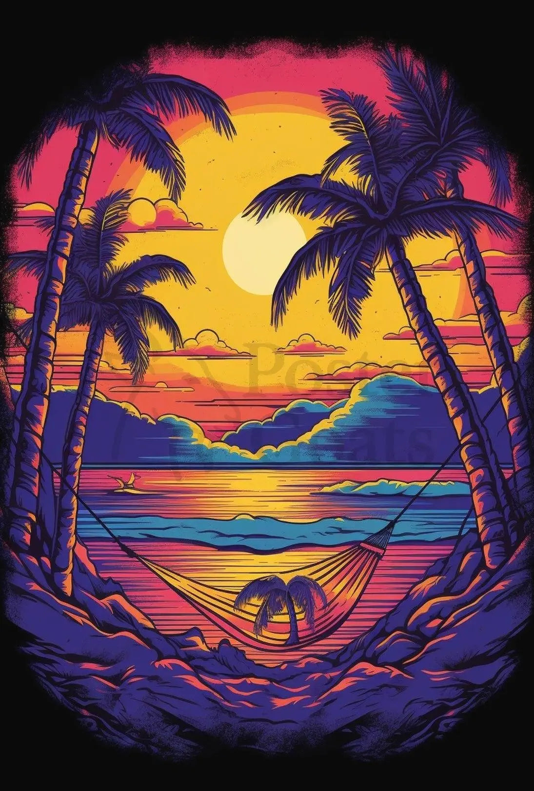 Tropical Sunset Escape Retro Travel Poster PosterGoat