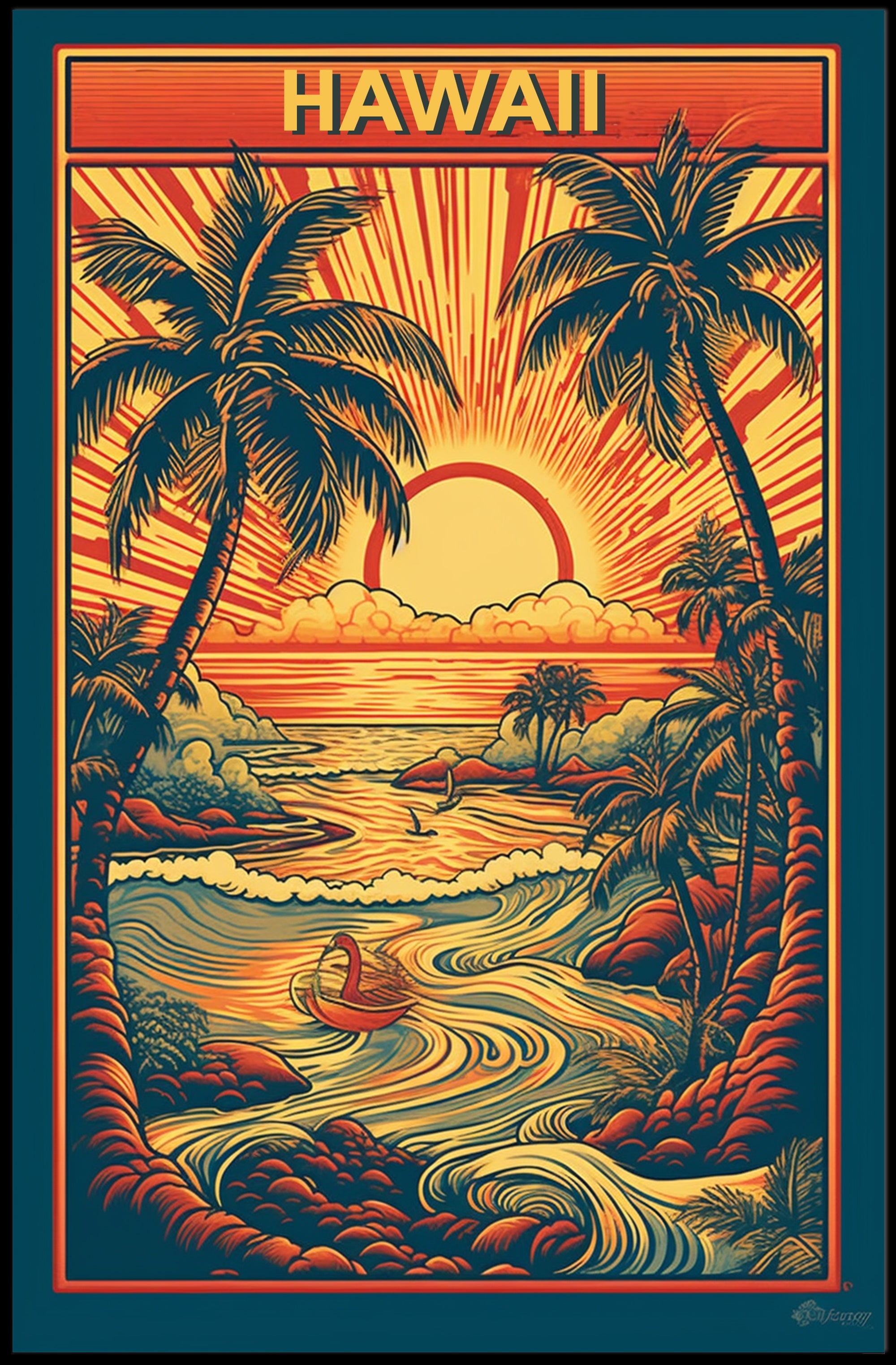 Tropical Sunset Over Ocean Travel Poster PosterGoat