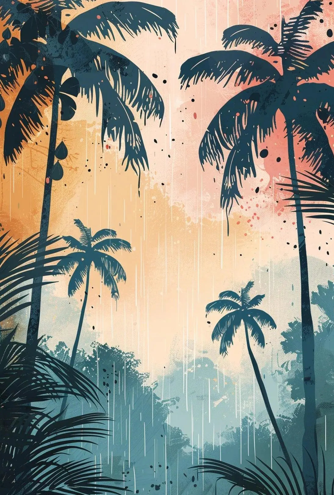 Tropical Sunset Silhouetted Palm Trees Artistic Poster PosterGoat