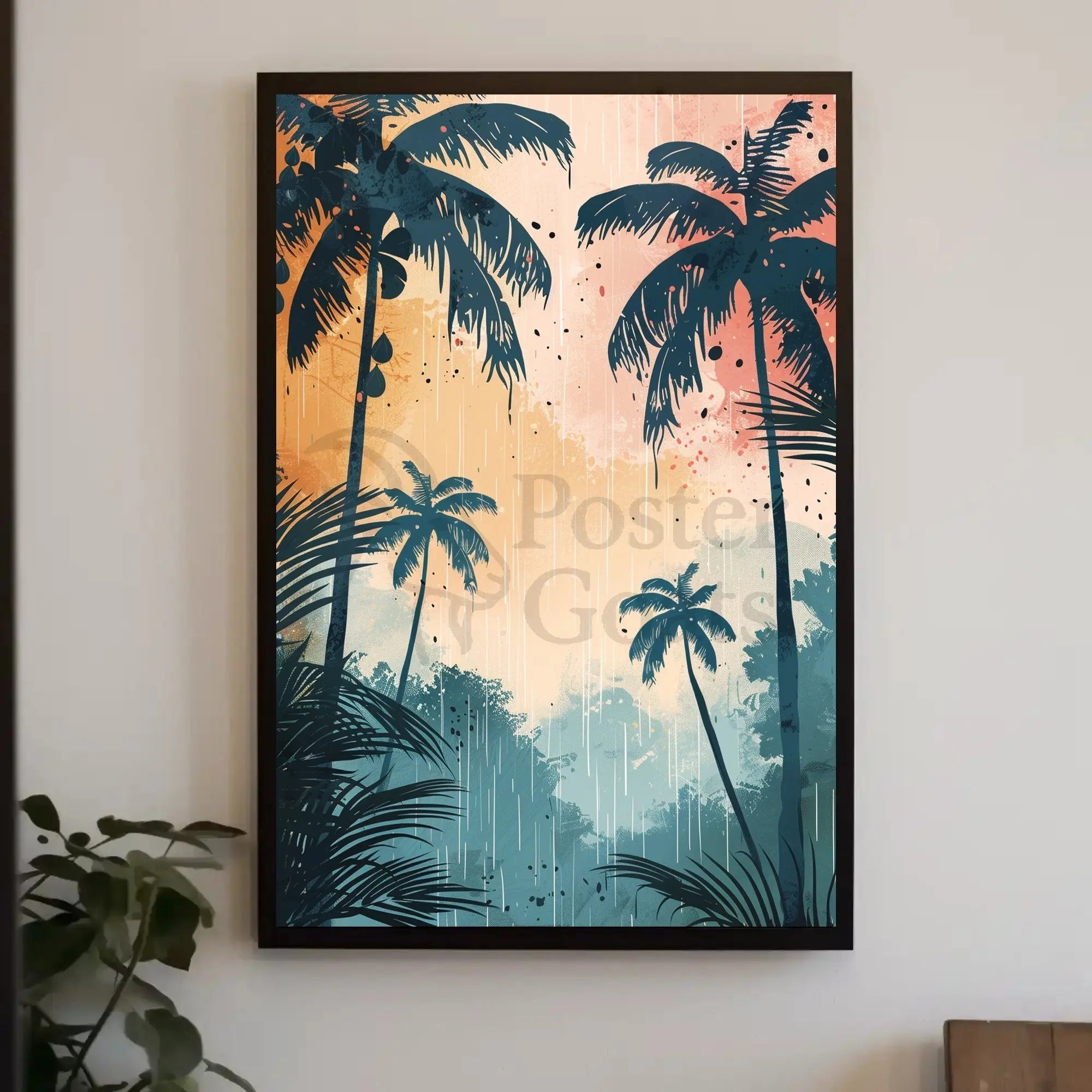 Tropical Sunset Silhouetted Palm Trees Artistic Poster PosterGoat