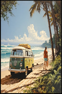 Tropical Surf Adventure on a Vibrant Travel Poster PosterGoat