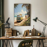 Tropical Surf Adventure on a Vibrant Travel Poster PosterGoat