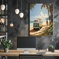 Tropical Surf Adventure on a Vibrant Travel Poster PosterGoat