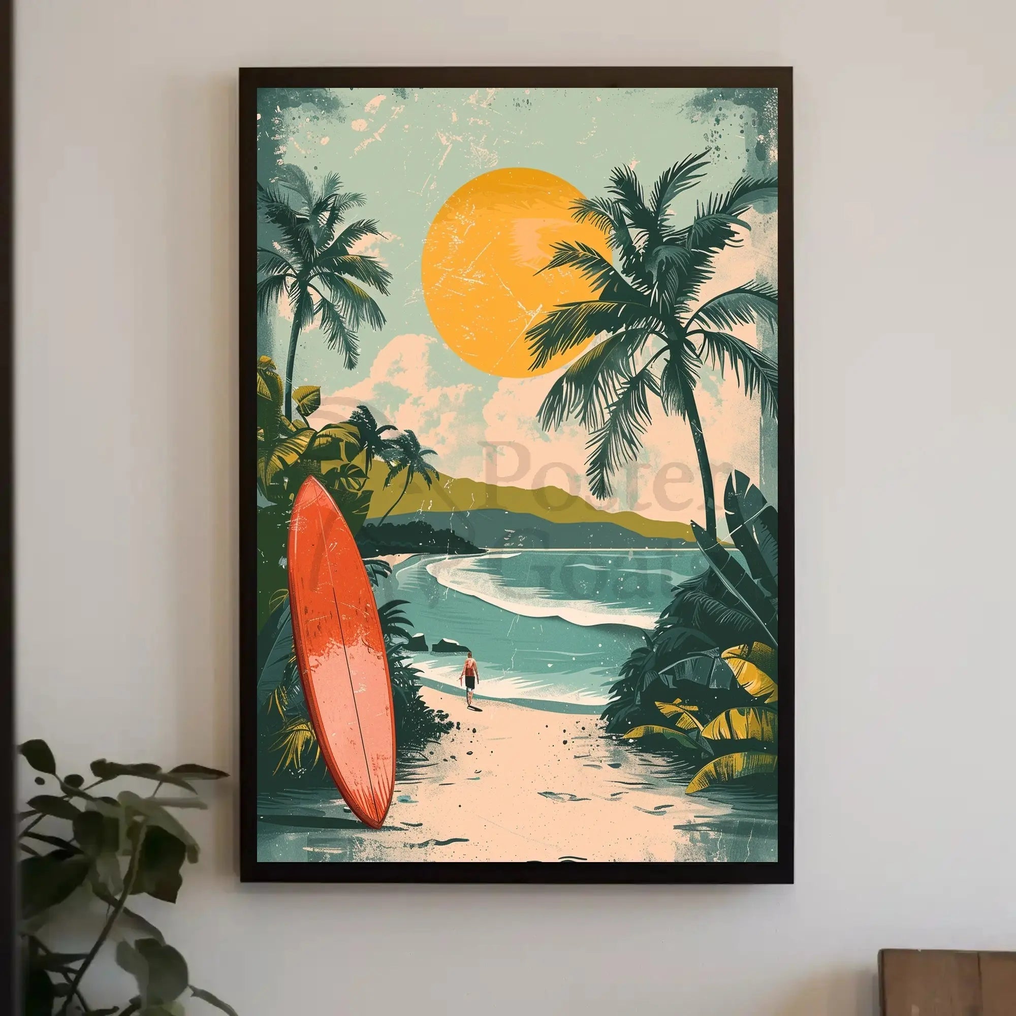 Tropical Surfboard Adventure Vintage Travel Poster PosterGoat