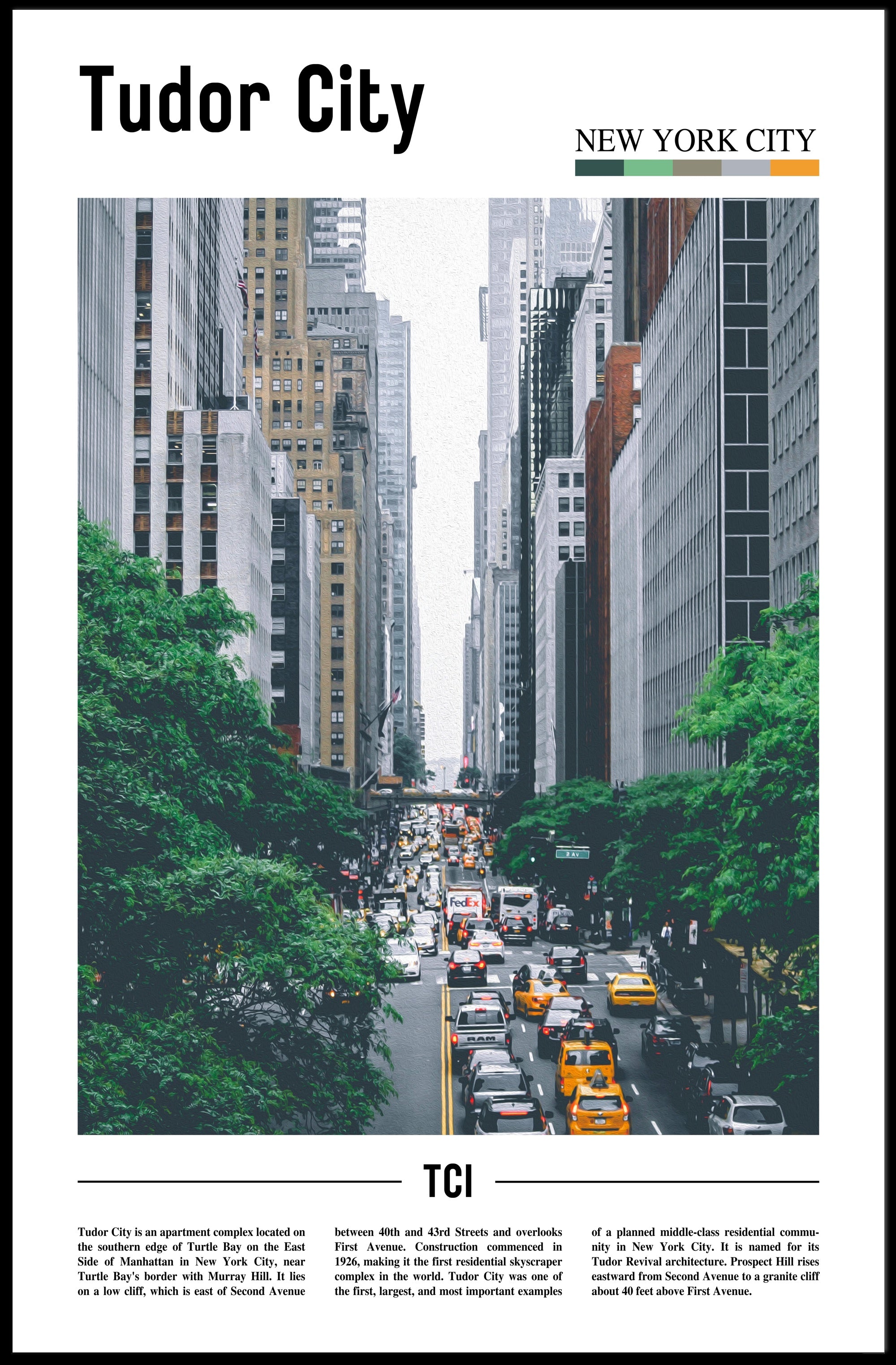 Tudor City Modern Traffic Travel Poster PosterGoat