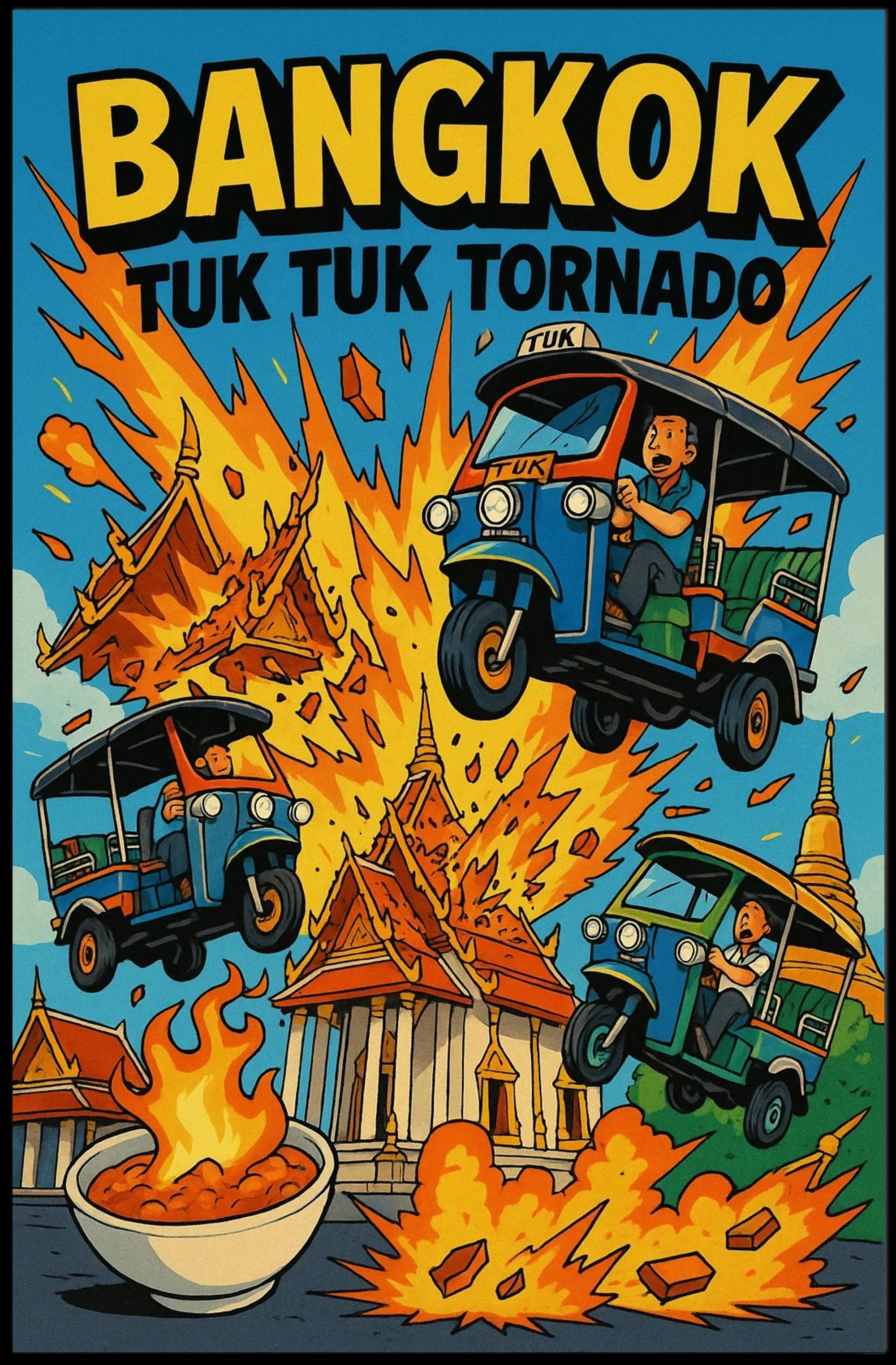 Tuk Tuk Tornado Adventure in Bangkok Urban or Cityscape Poster PosterGoat