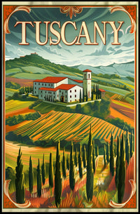 Tuscany Countryside Vintage Landscape Travel Poster PosterGoat
