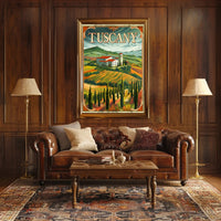 Tuscany Countryside Vintage Landscape Travel Poster PosterGoat