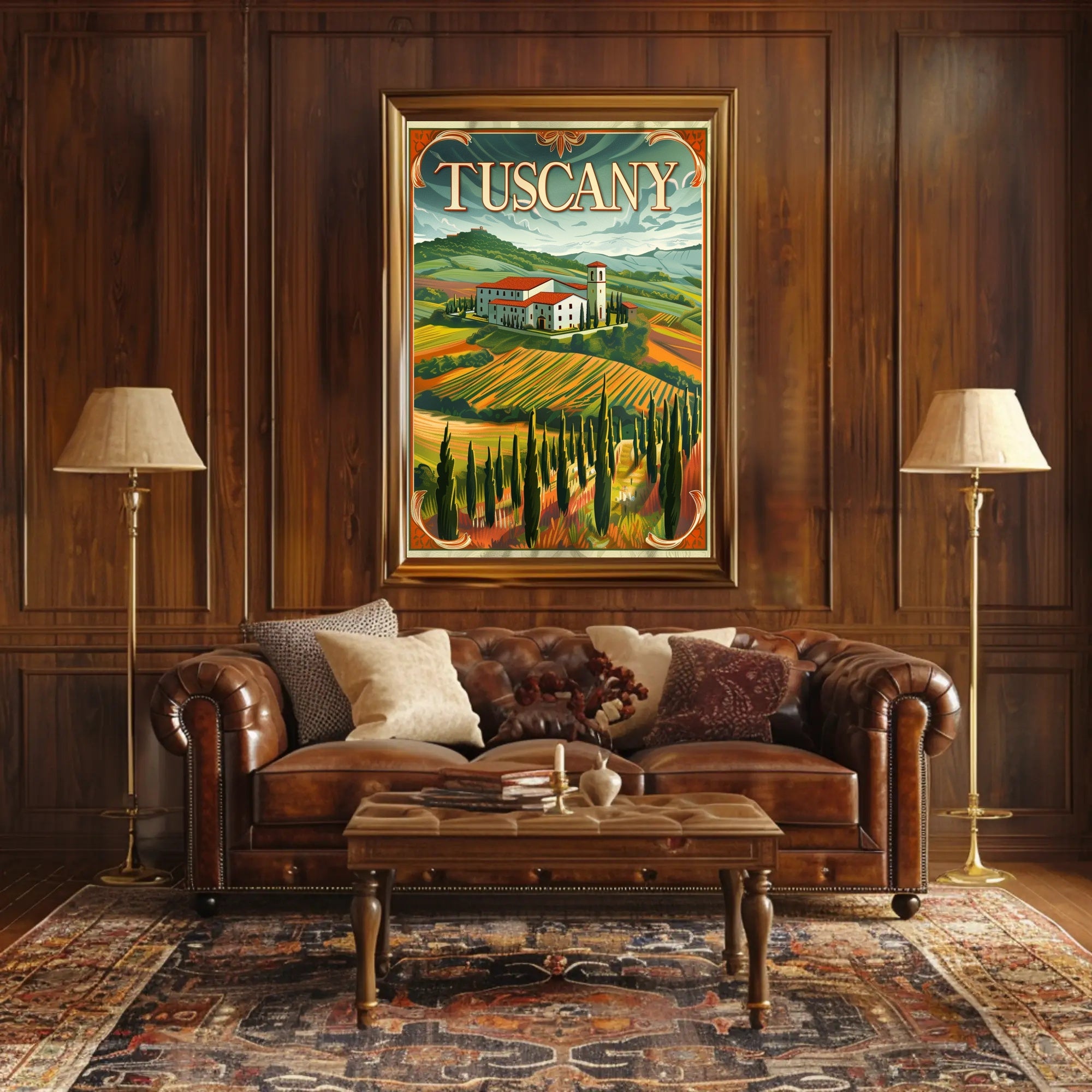 Tuscany Countryside Vintage Landscape Travel Poster PosterGoat