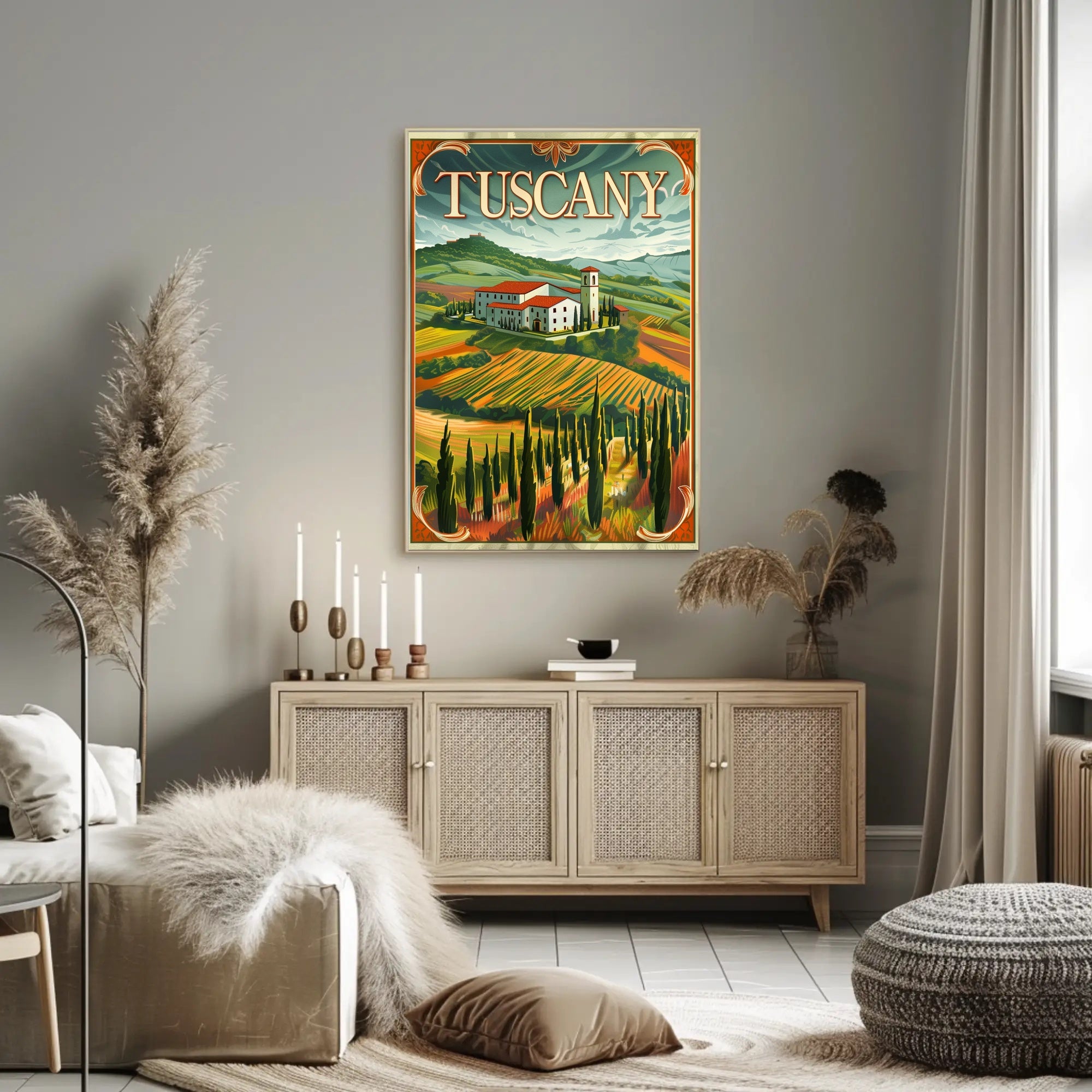 Tuscany Countryside Vintage Landscape Travel Poster PosterGoat