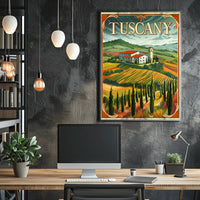 Tuscany Countryside Vintage Landscape Travel Poster PosterGoat