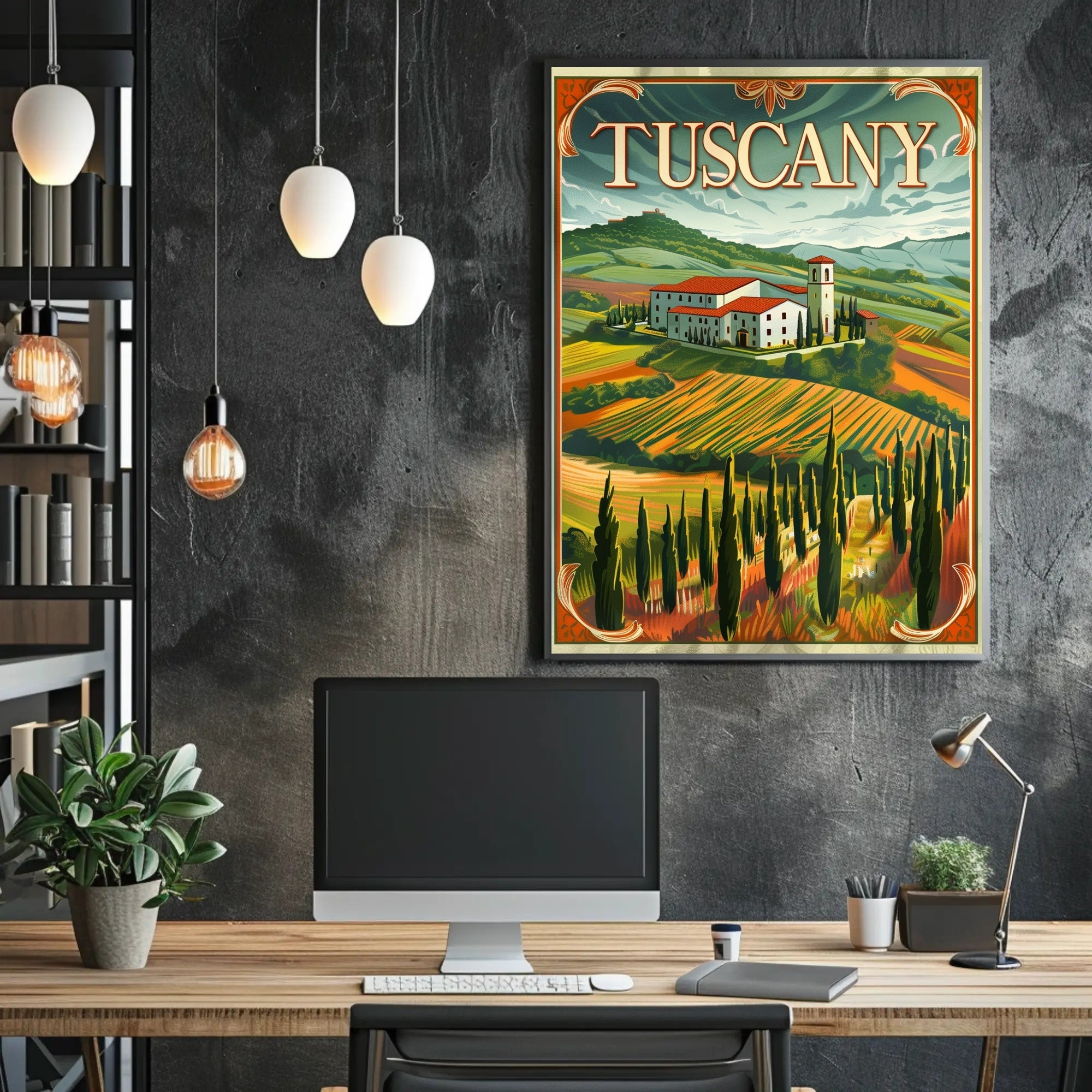 Tuscany Countryside Vintage Landscape Travel Poster PosterGoat