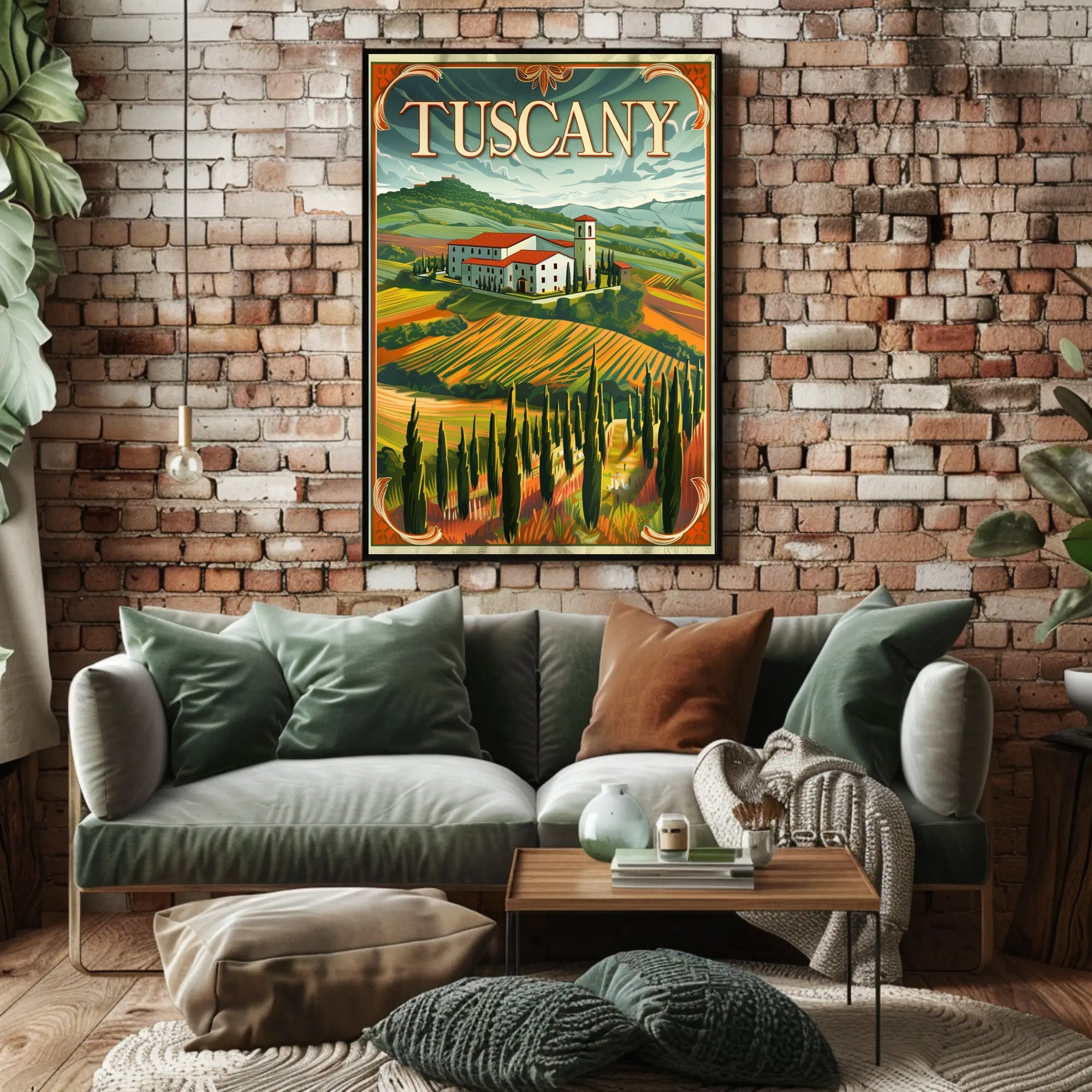 Tuscany Countryside Vintage Landscape Travel Poster PosterGoat