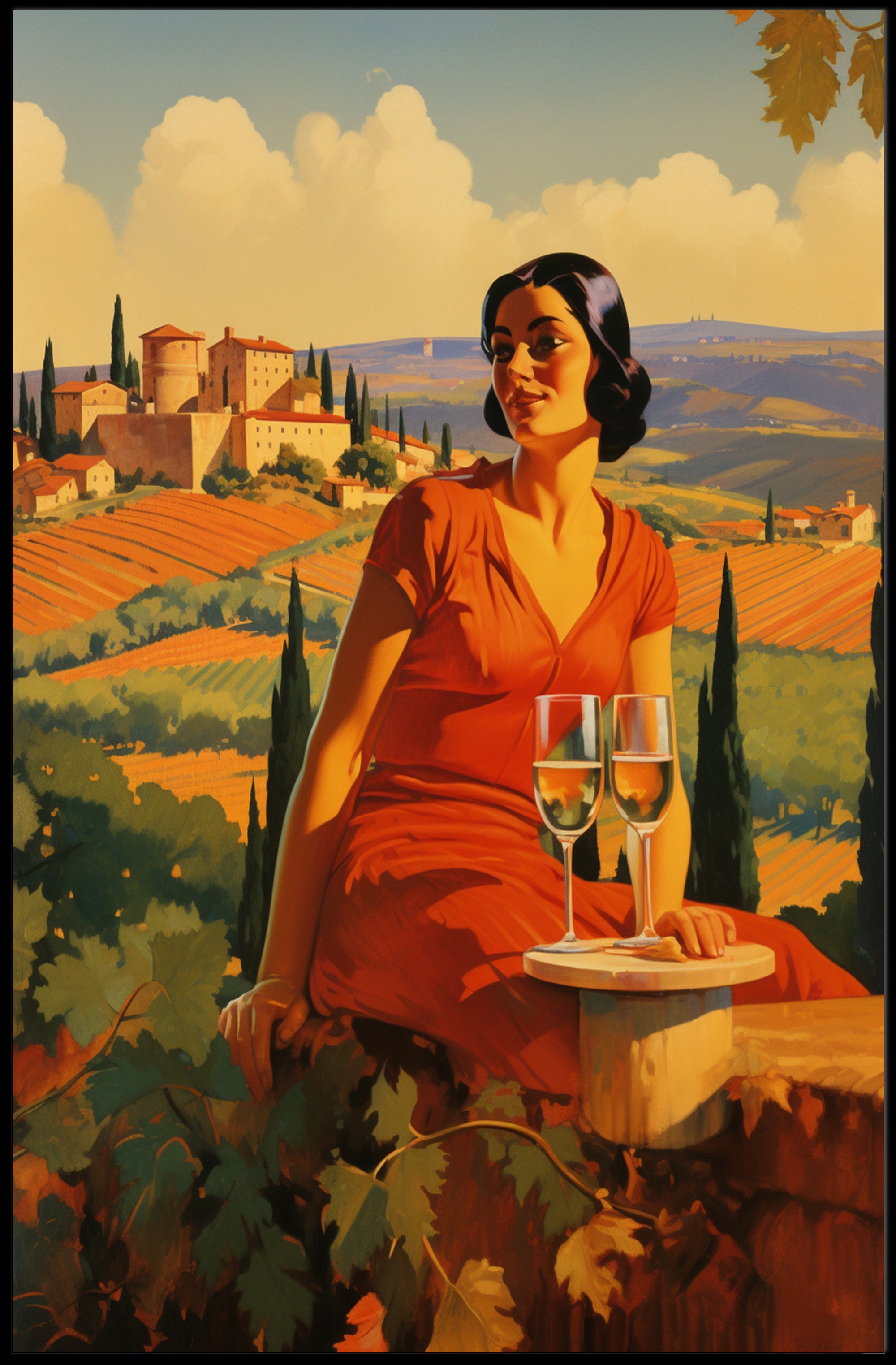 Tuscany Vineyard Romance in Travel Poster PosterGoat