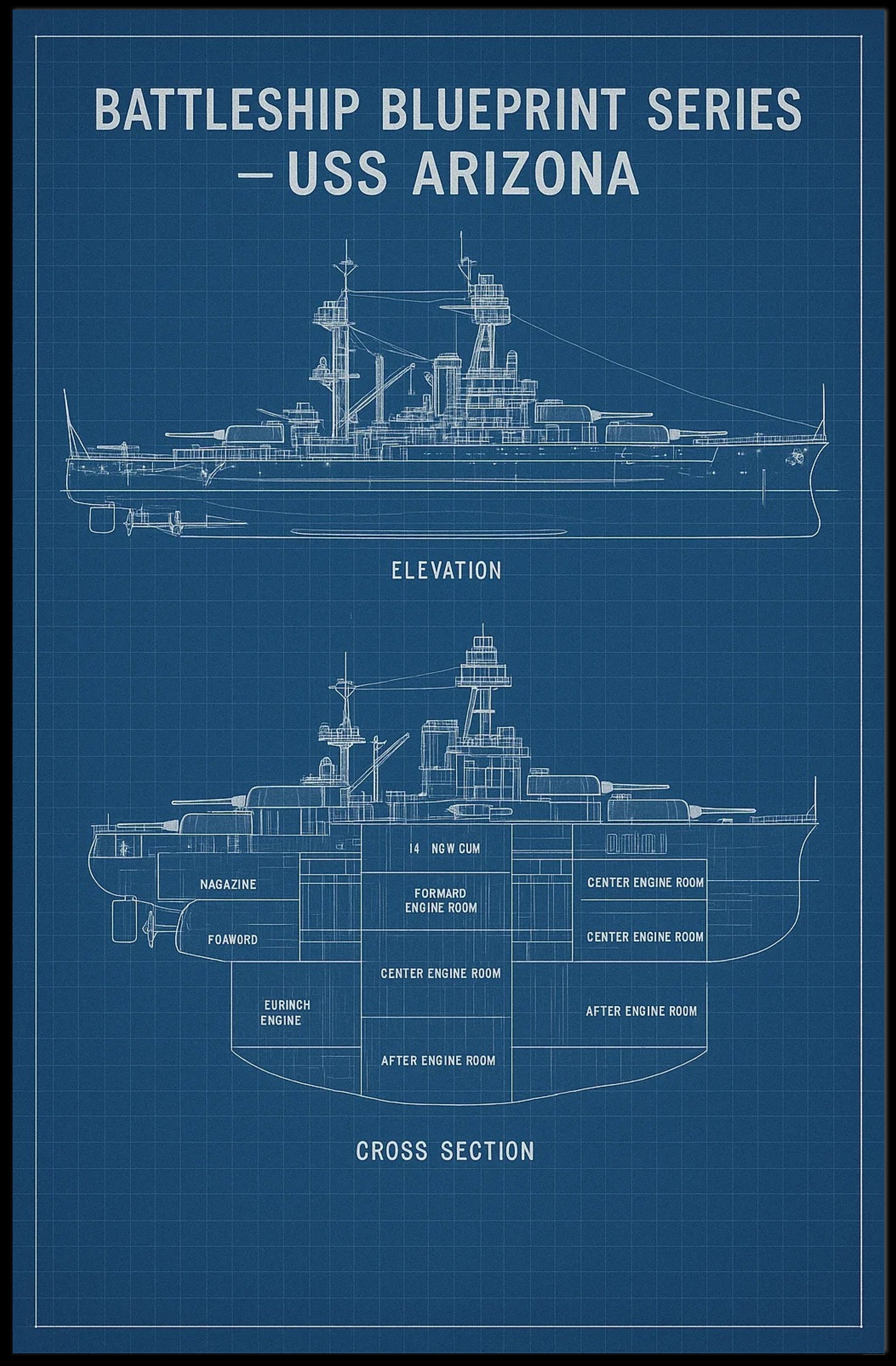 USS Arizona Blueprint Design Educational Poster PosterGoat