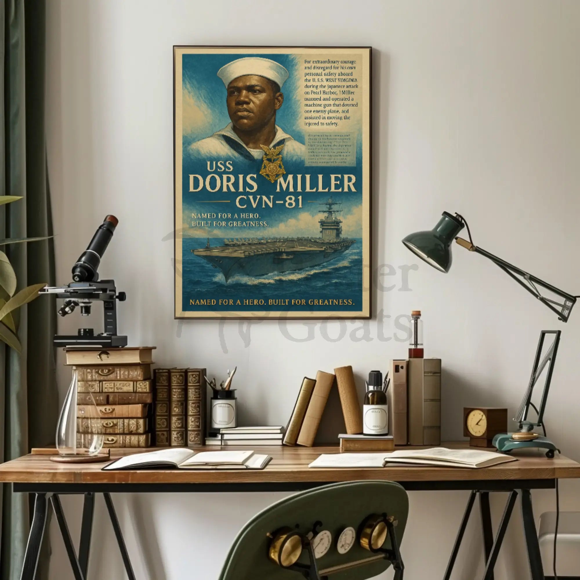 USS Doris Miller WWII Heroism Propaganda Poster PosterGoat