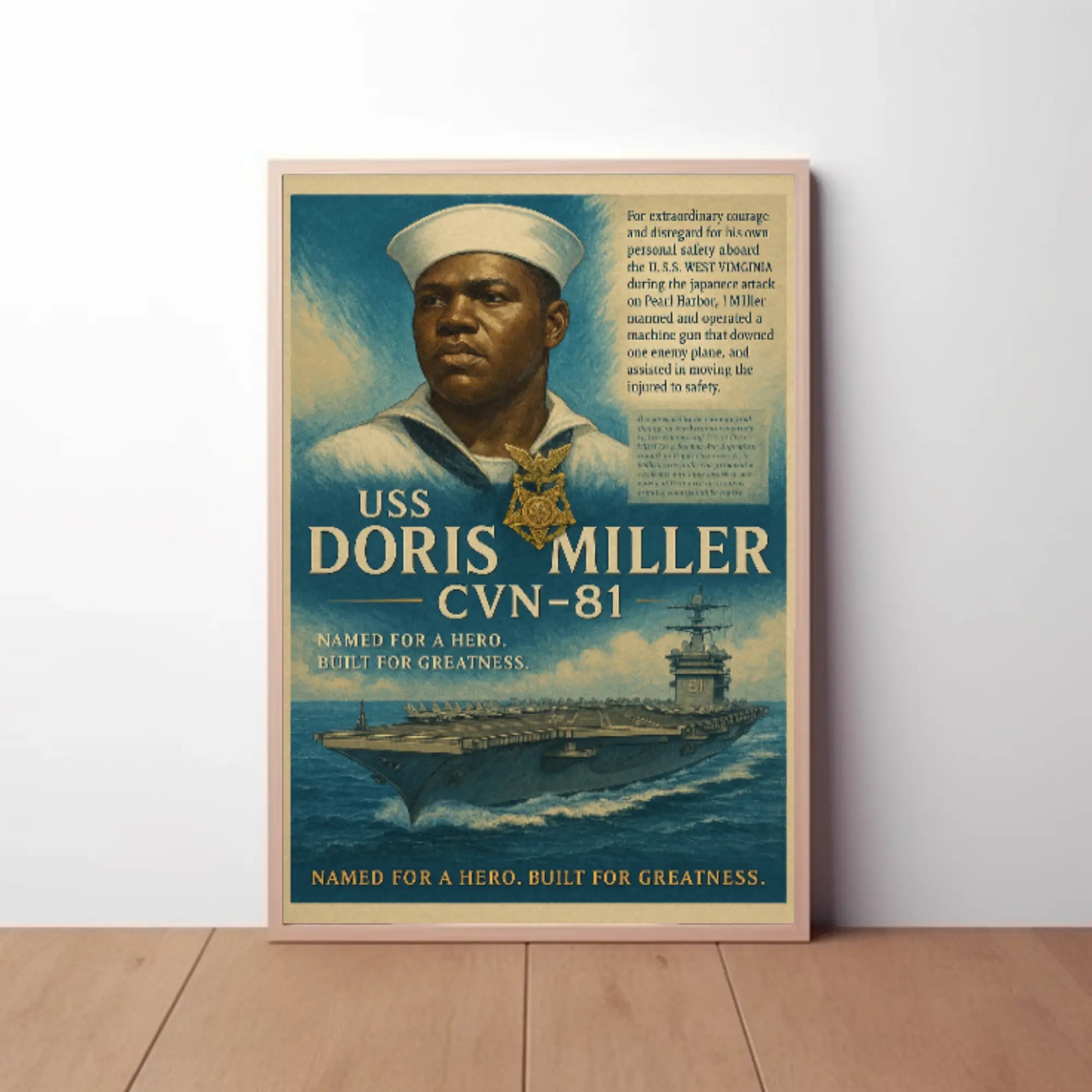 USS Doris Miller WWII Heroism Propaganda Poster PosterGoat