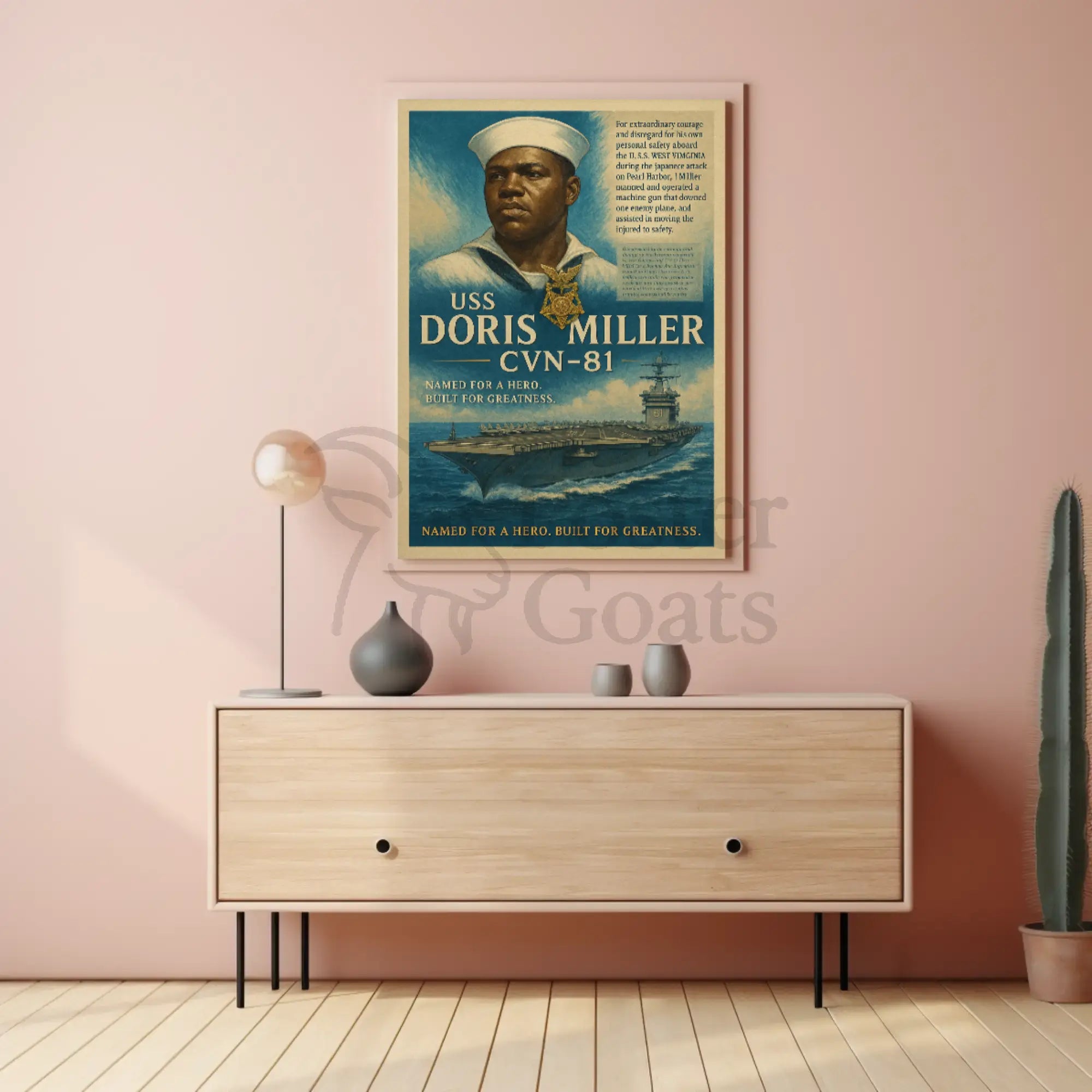 USS Doris Miller WWII Heroism Propaganda Poster PosterGoat