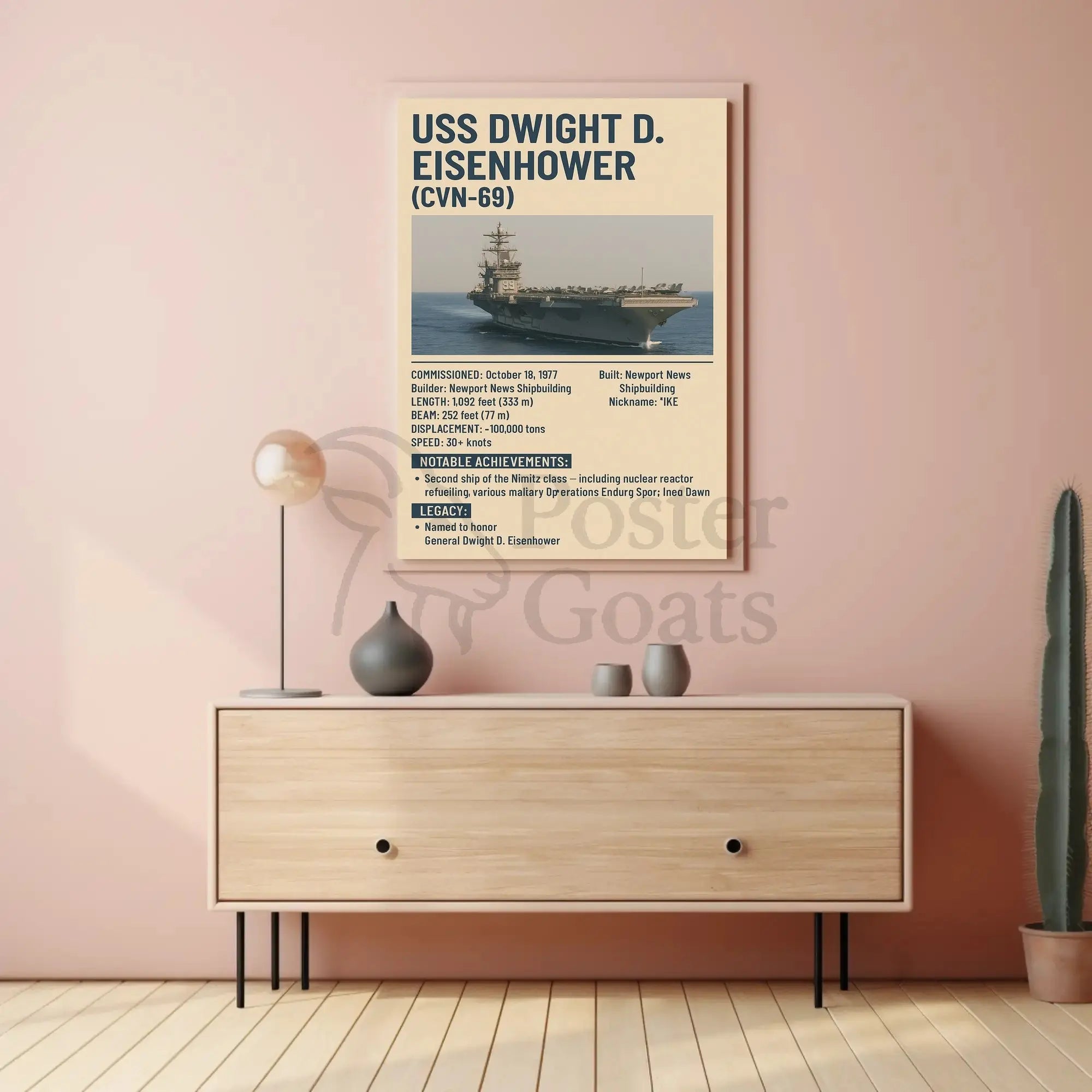 USS Dwight D. Eisenhower Nimitz-Class Aircraft Carrier Military Poster PosterGoat