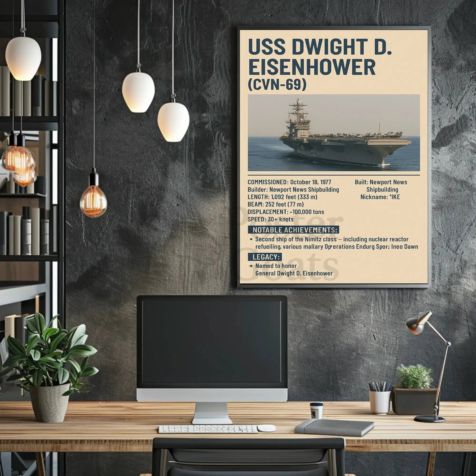 USS Dwight D. Eisenhower Nimitz-Class Aircraft Carrier Military Poster PosterGoat