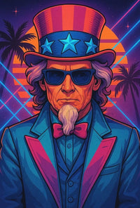 Uncle Sam Neon Tropical Futuristic Sci-Fi Poster PosterGoat