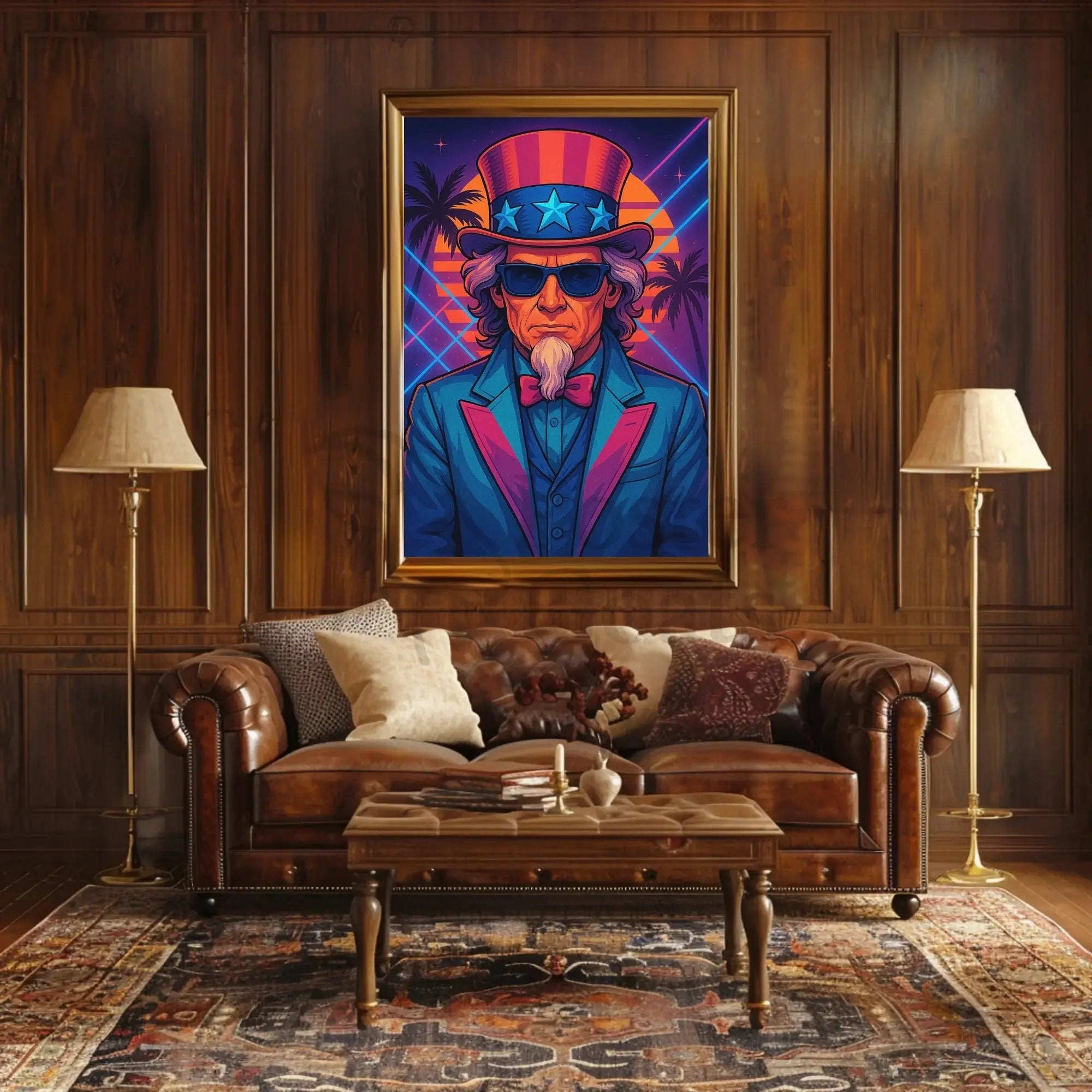 Uncle Sam Neon Tropical Futuristic Sci-Fi Poster PosterGoat