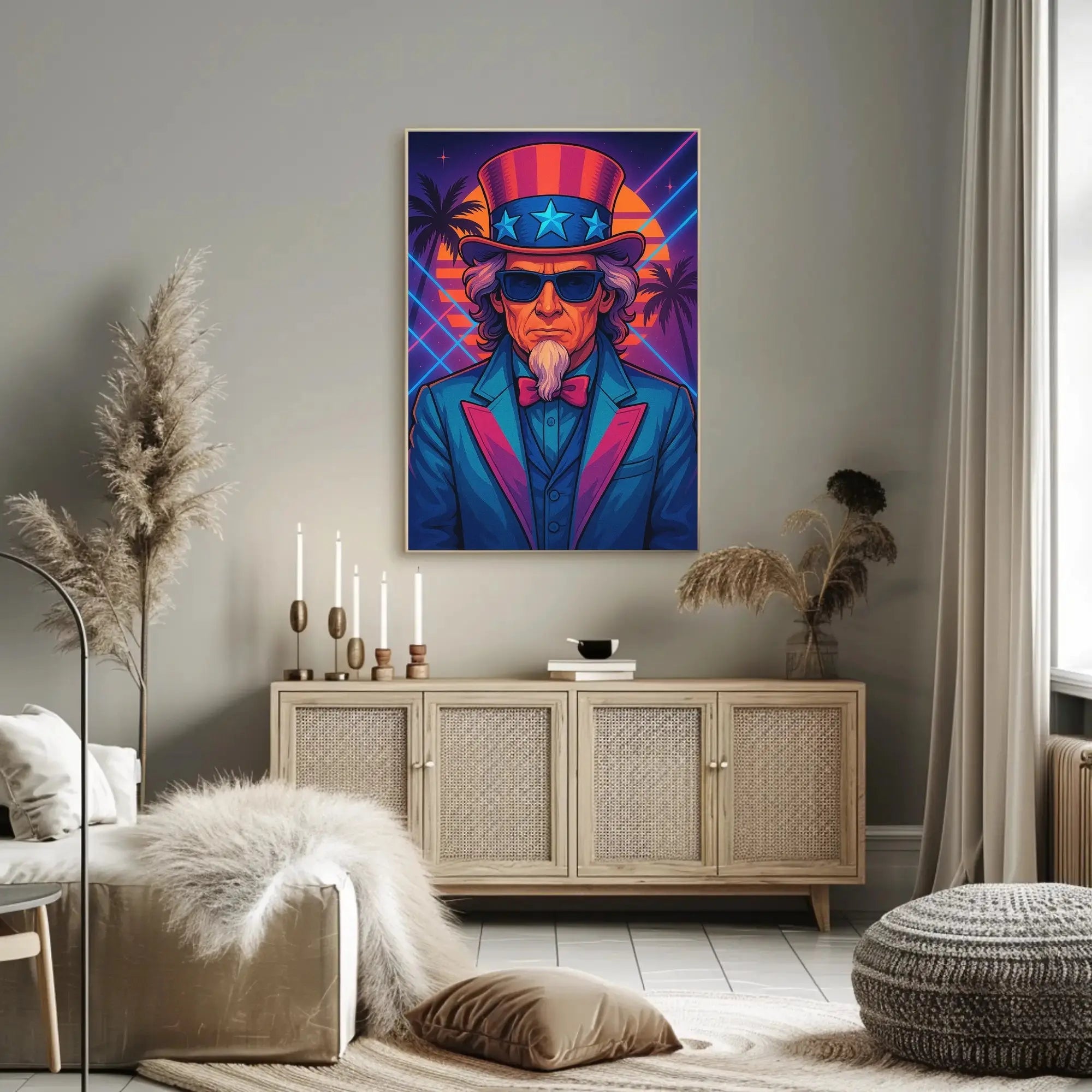Uncle Sam Neon Tropical Futuristic Sci-Fi Poster PosterGoat